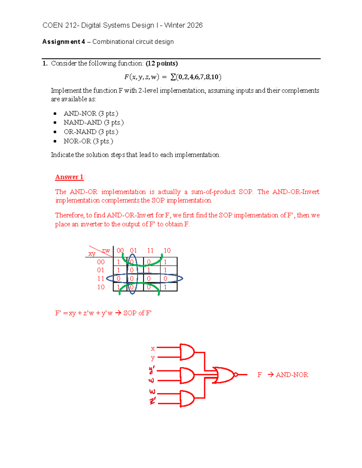 COEN Digital Systems Design I Winter 2026 Assignment 4: Combinational ...