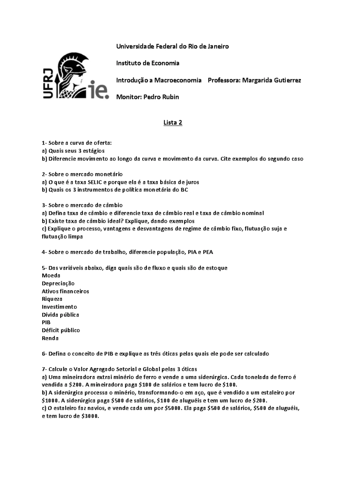 Galí chapt. 5 solutions - Monetary Economics Problem Set Monetary ...