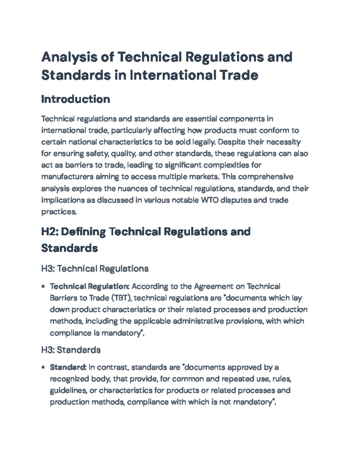 Analysis of Technical Regulations and Standards in International Trade ...