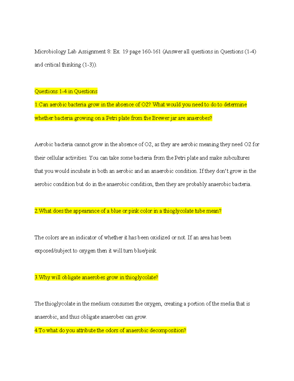 Microbio Lab HW 8: Key Concepts and Critical Thinking Questions - Studocu