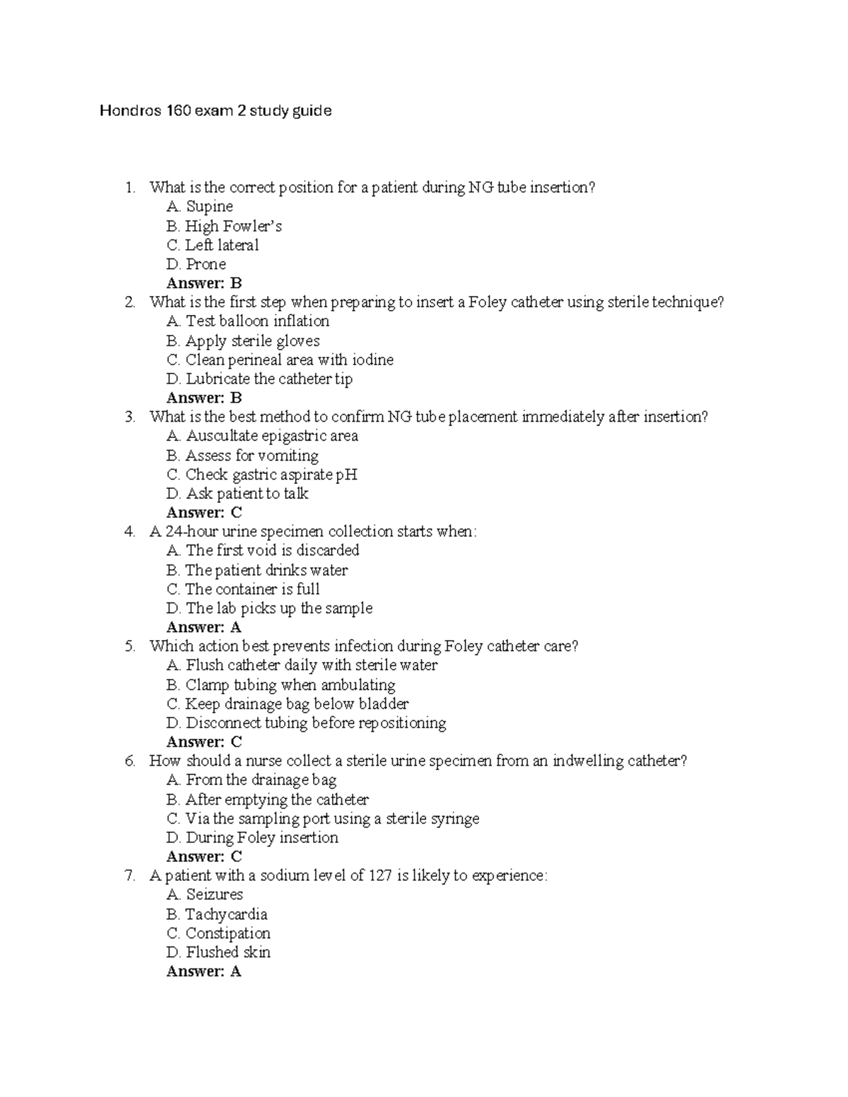 NUR 160 Exam 2 Study Guide: Key Concepts and Practice Questions - Studocu