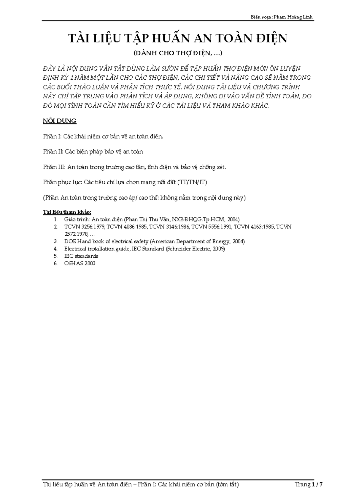 Tài liệu Tập huấn An toàn Điện - Phần I: Các Khái niệm Cơ bản - Document Preview