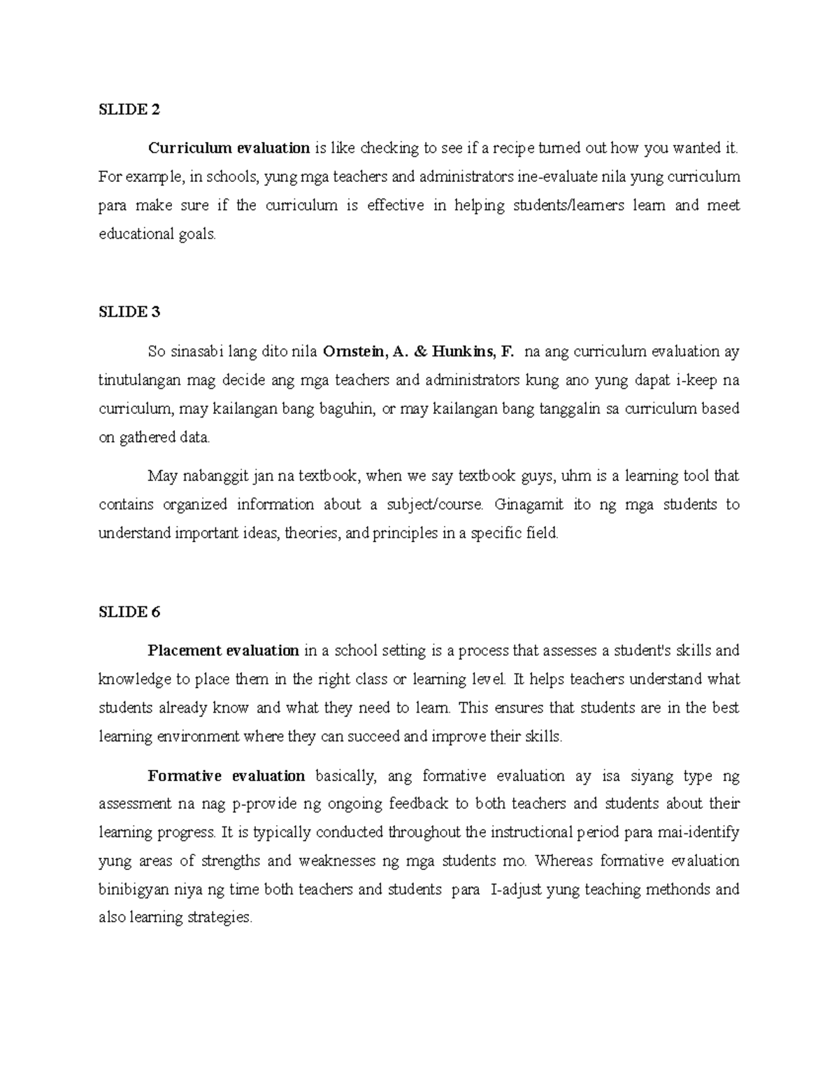 PROF ED 9: Curriculum Evaluation and Placement Assessment Insights ...