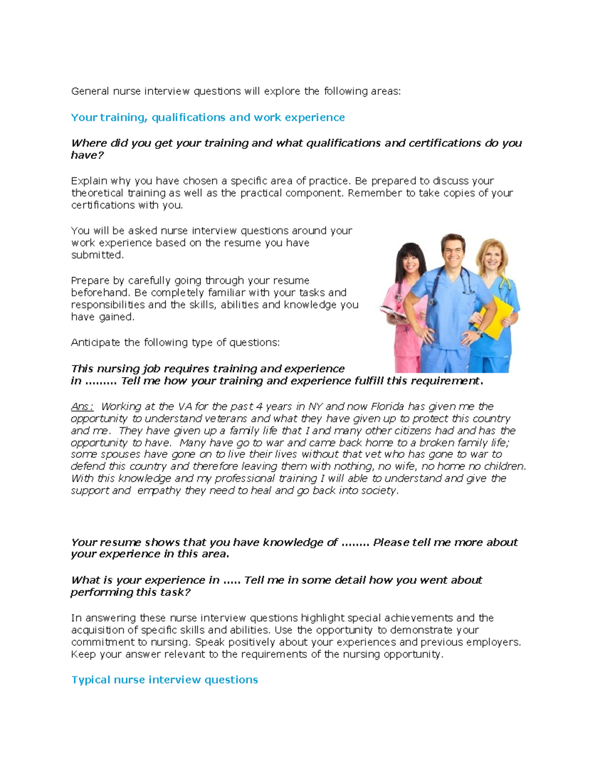 62243634 Essential Nurse Interview Questions & Preparation Tips - Studocu