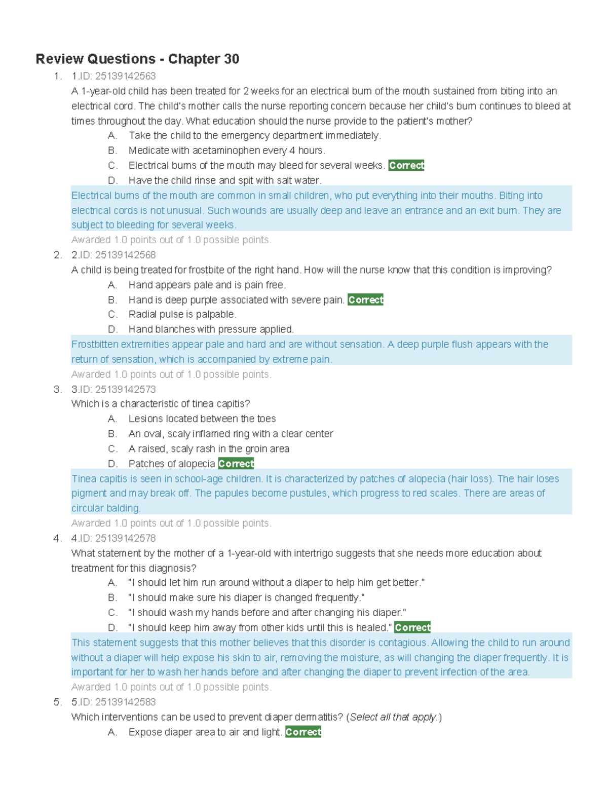 Review Questions for Elsevier Intro to Mat and Ped Chapters 30-33 - Studocu