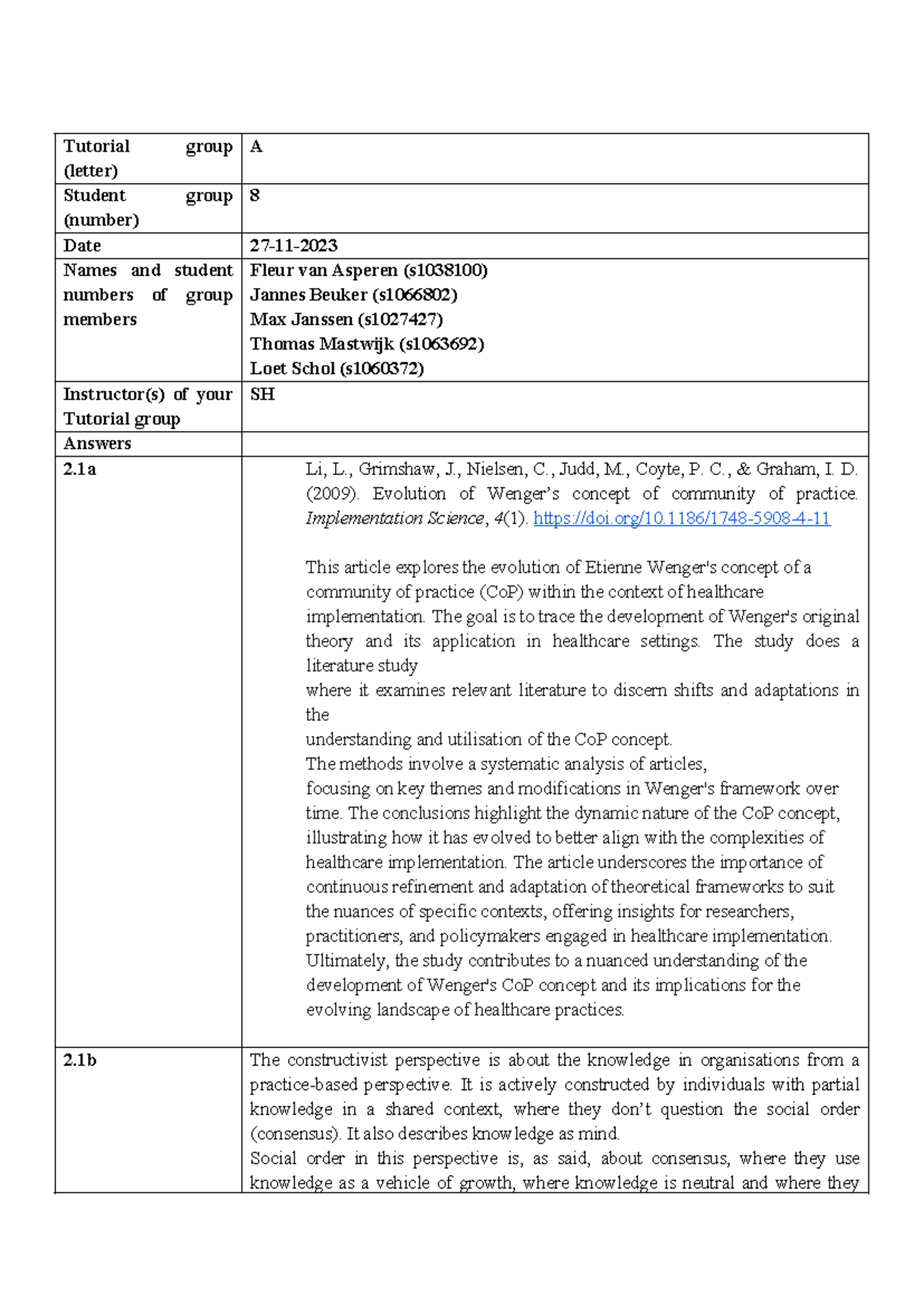 Assignment 2 - Group A8: Community of Practice in Healthcare - Studeersnel