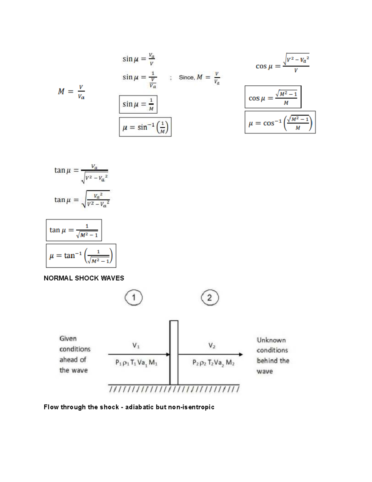 Aerodynamics 3 Formulas - NORMAL SHOCK WAVES Flow through the shock ...