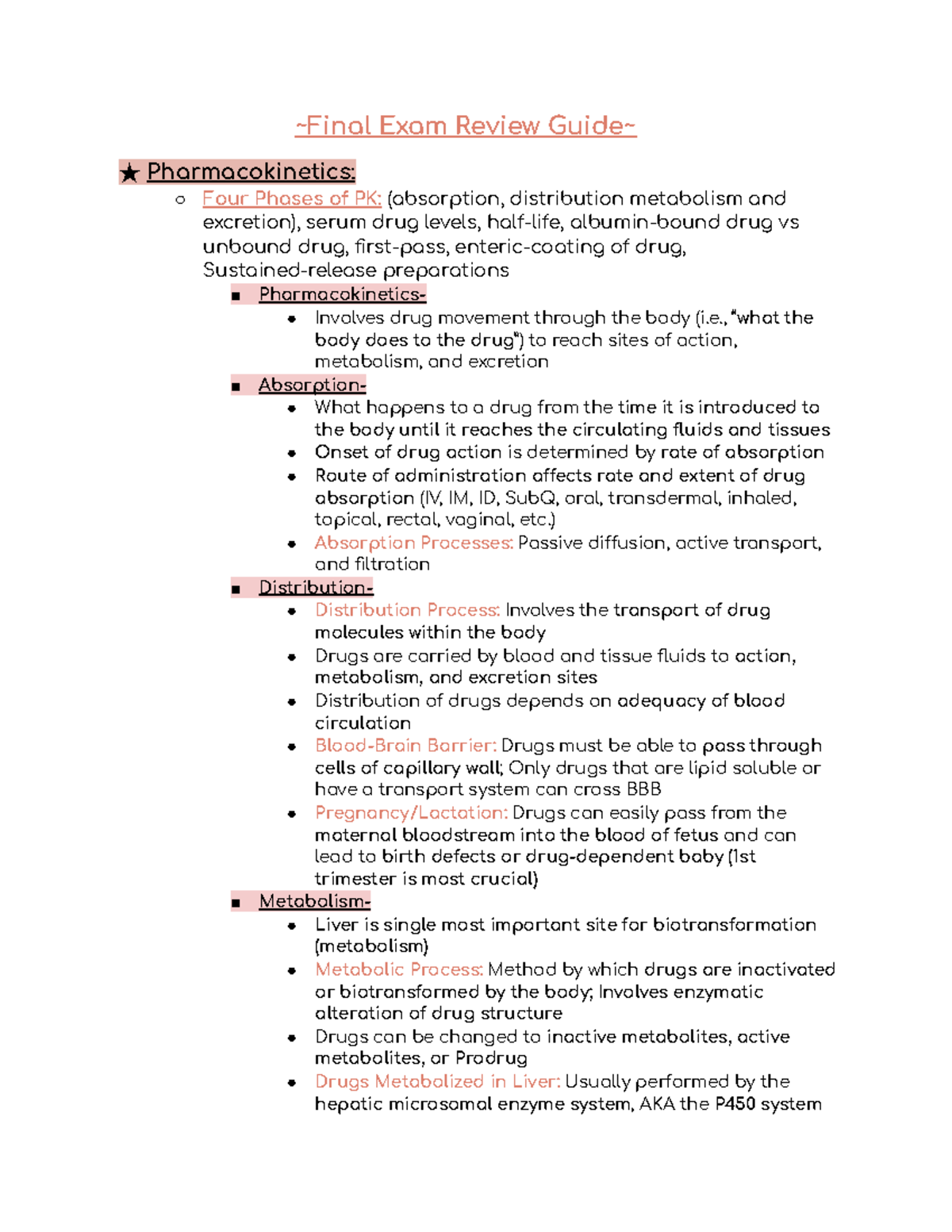Pharmacology I Final Exam Review: Key Concepts & Drugs Guide - Studocu