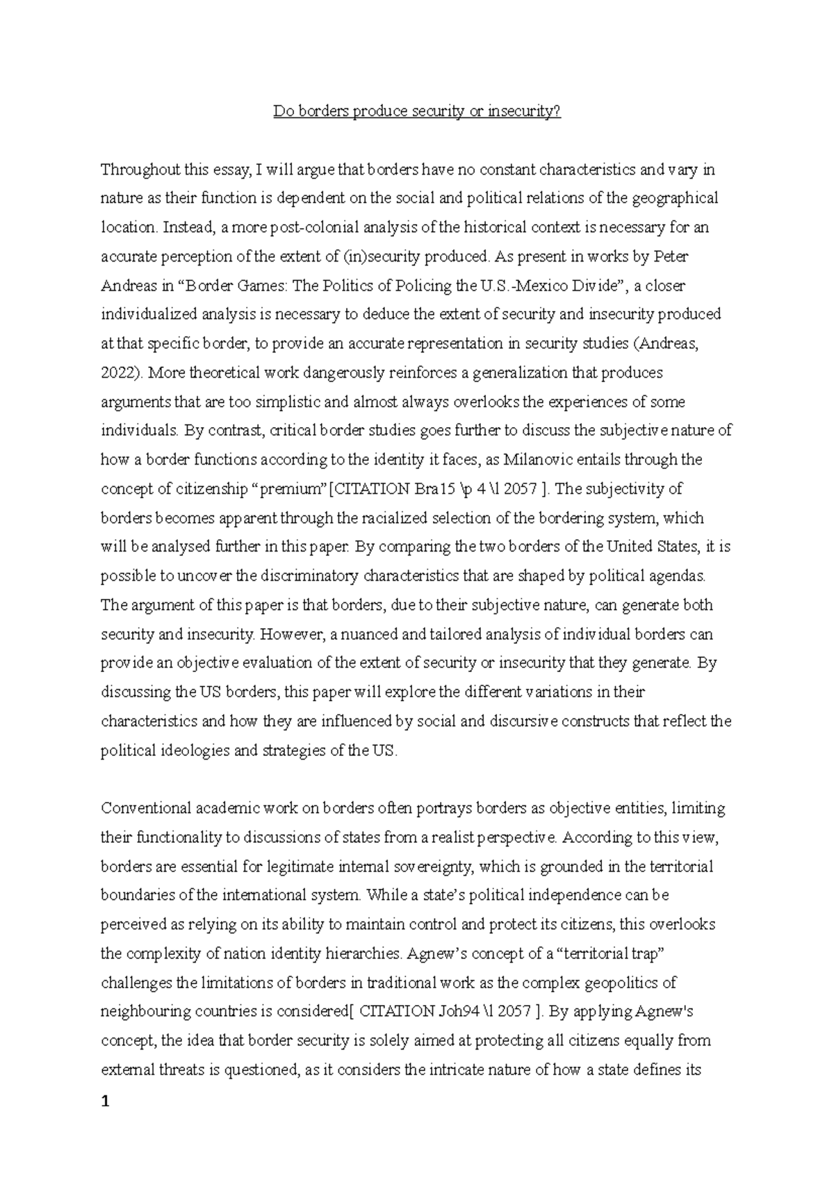 International Security Essay - Analyzing Borders' Complex Roles - Studocu