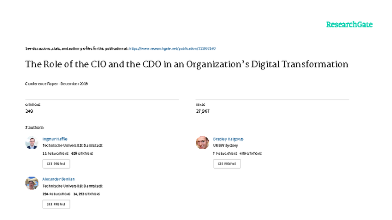 ICIS2016: The CIO and CDO Roles in Digital Transformation - Studocu