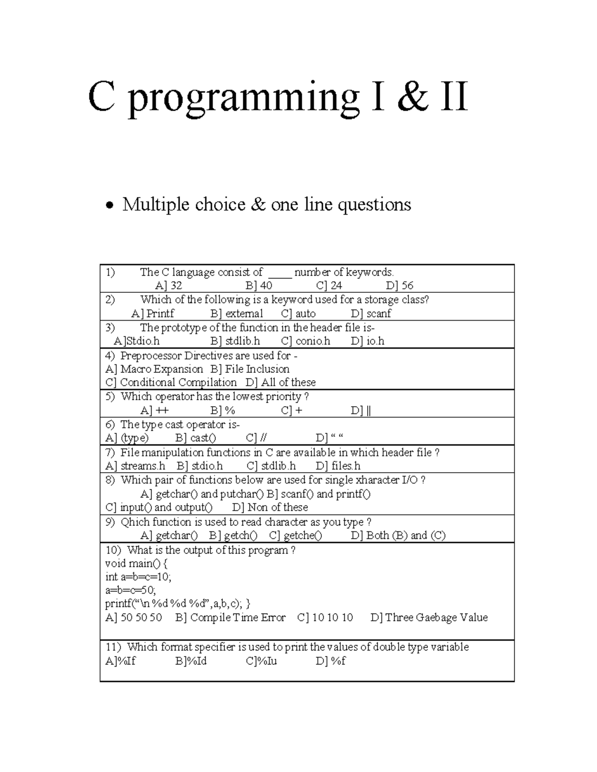 F.Y.B.Sc. (Computer Science) Paper II C Programming Question Bank - Studocu