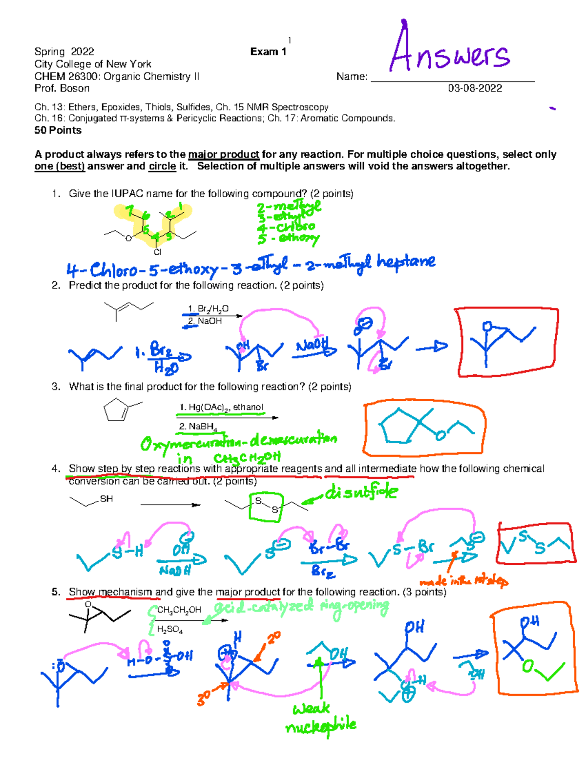 SP22 CHEM263 Exam 1 Solutions: Ethers, NMR & Aromatic Compounds - Studocu