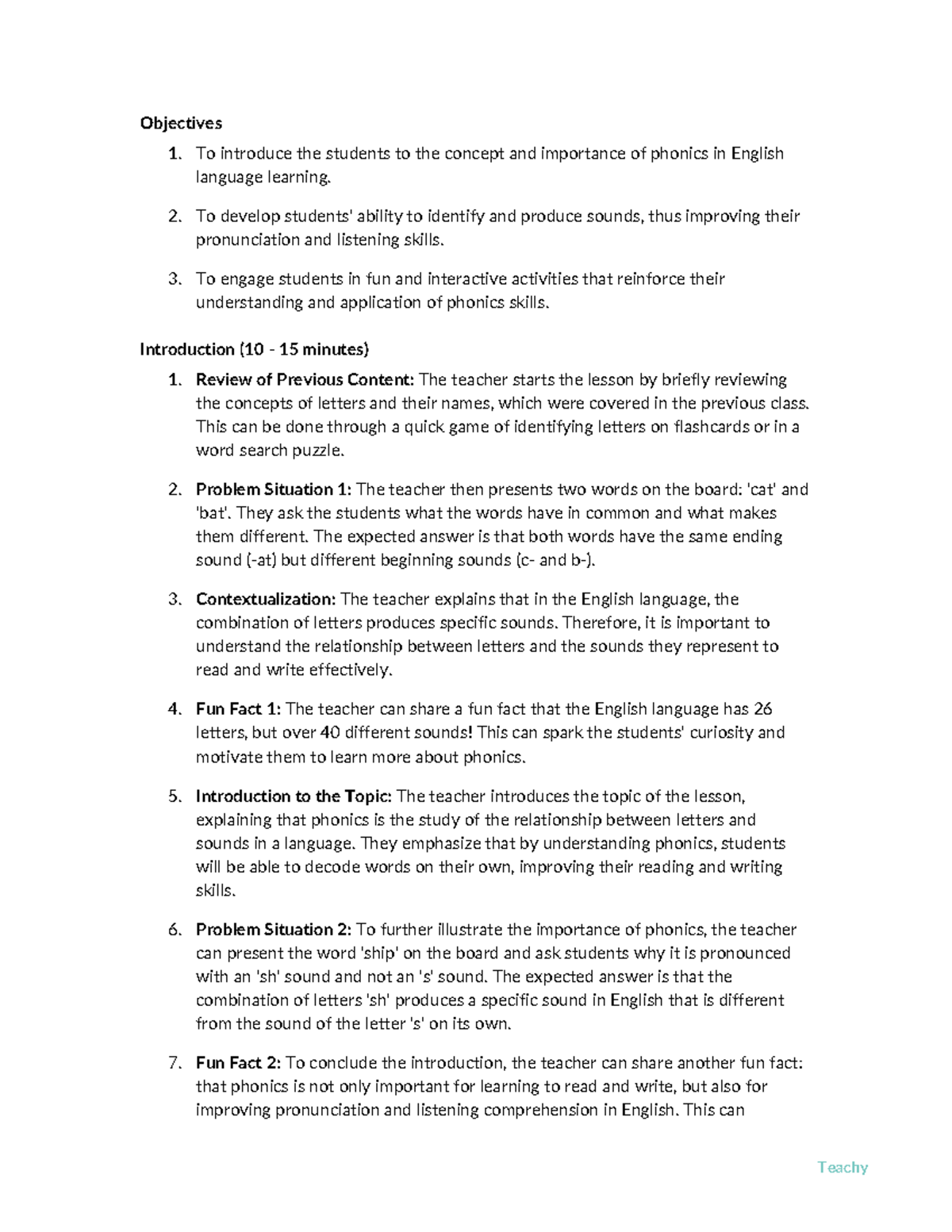Phonics Lesson Plan: Engaging Activities for ESL Learners - Studocu