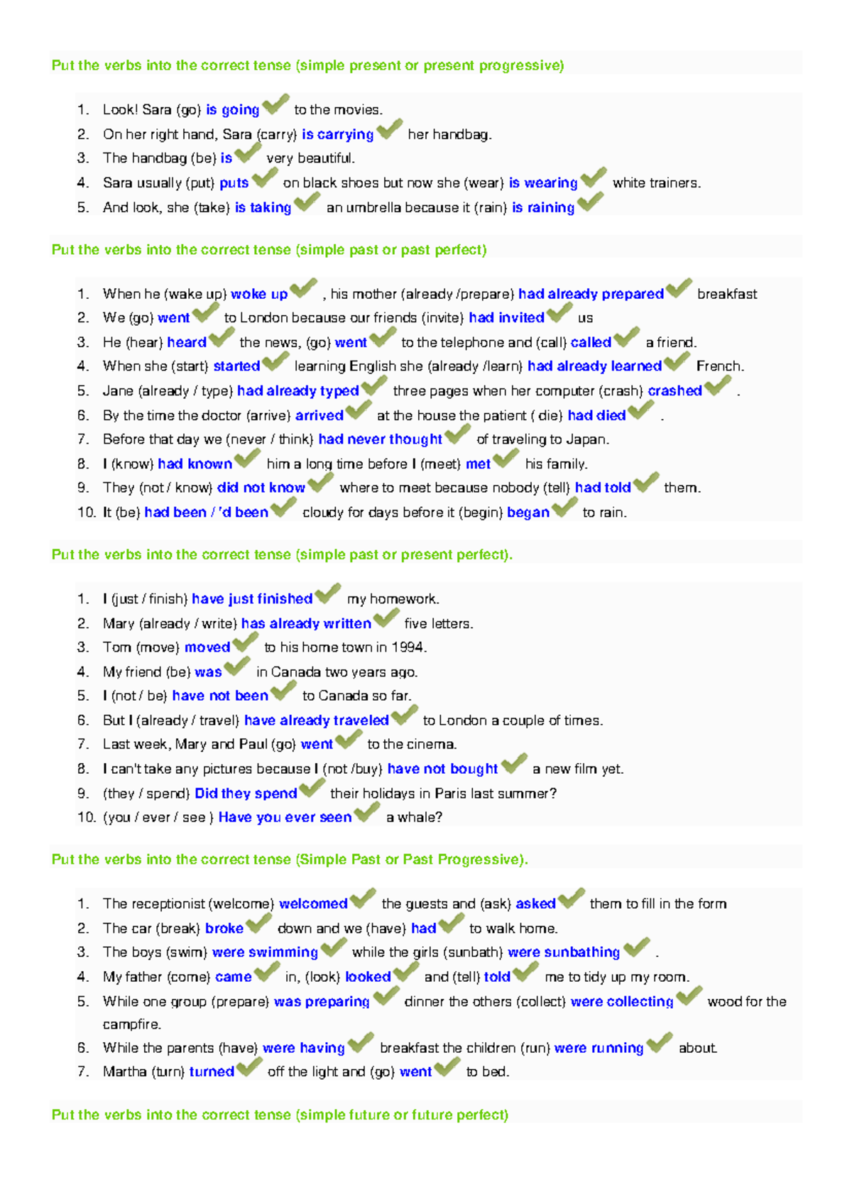 English Verb Tenses Practice: Simple & Progressive Forms - Studocu