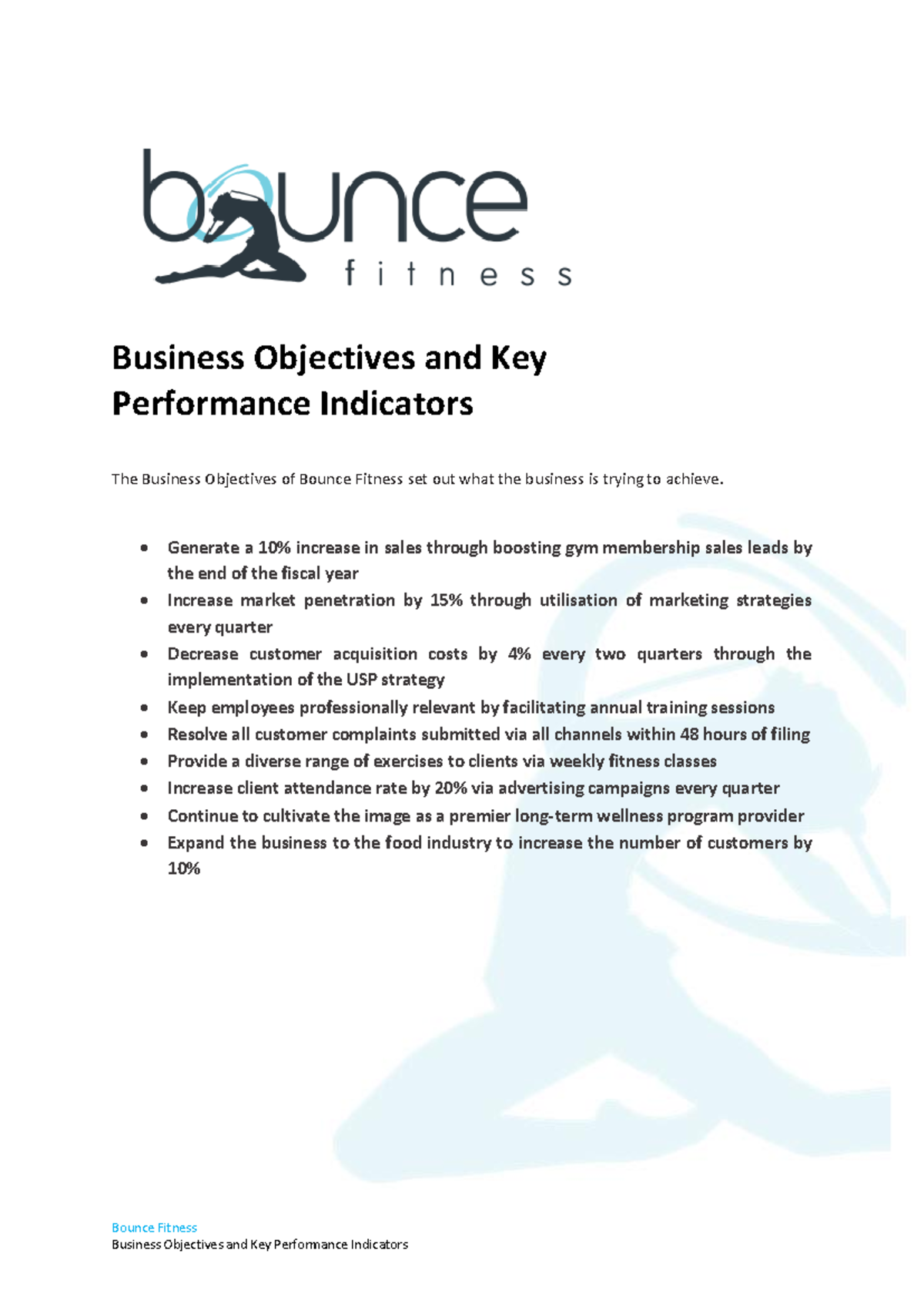 Business Objectives & KPIs for Bounce Fitness Strategy Overview - Studocu