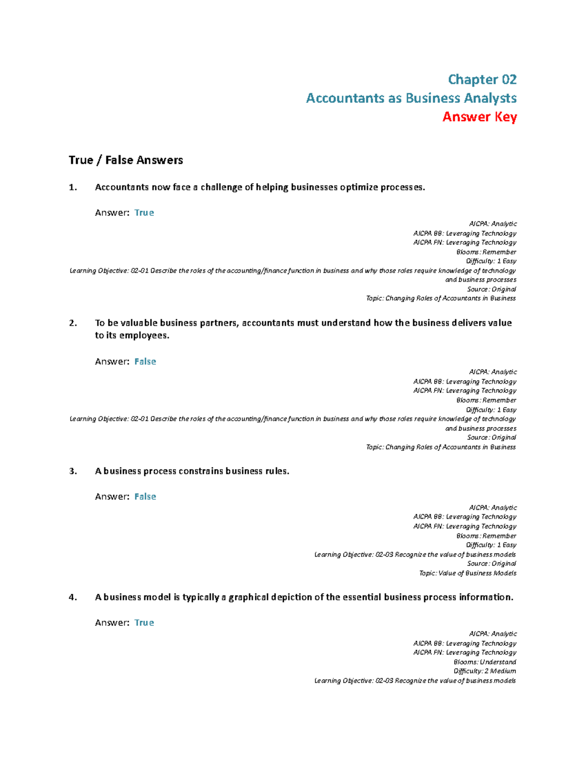 Richardson AIS 2e Chapter 2 Test Bank Answers & Key - Studocu