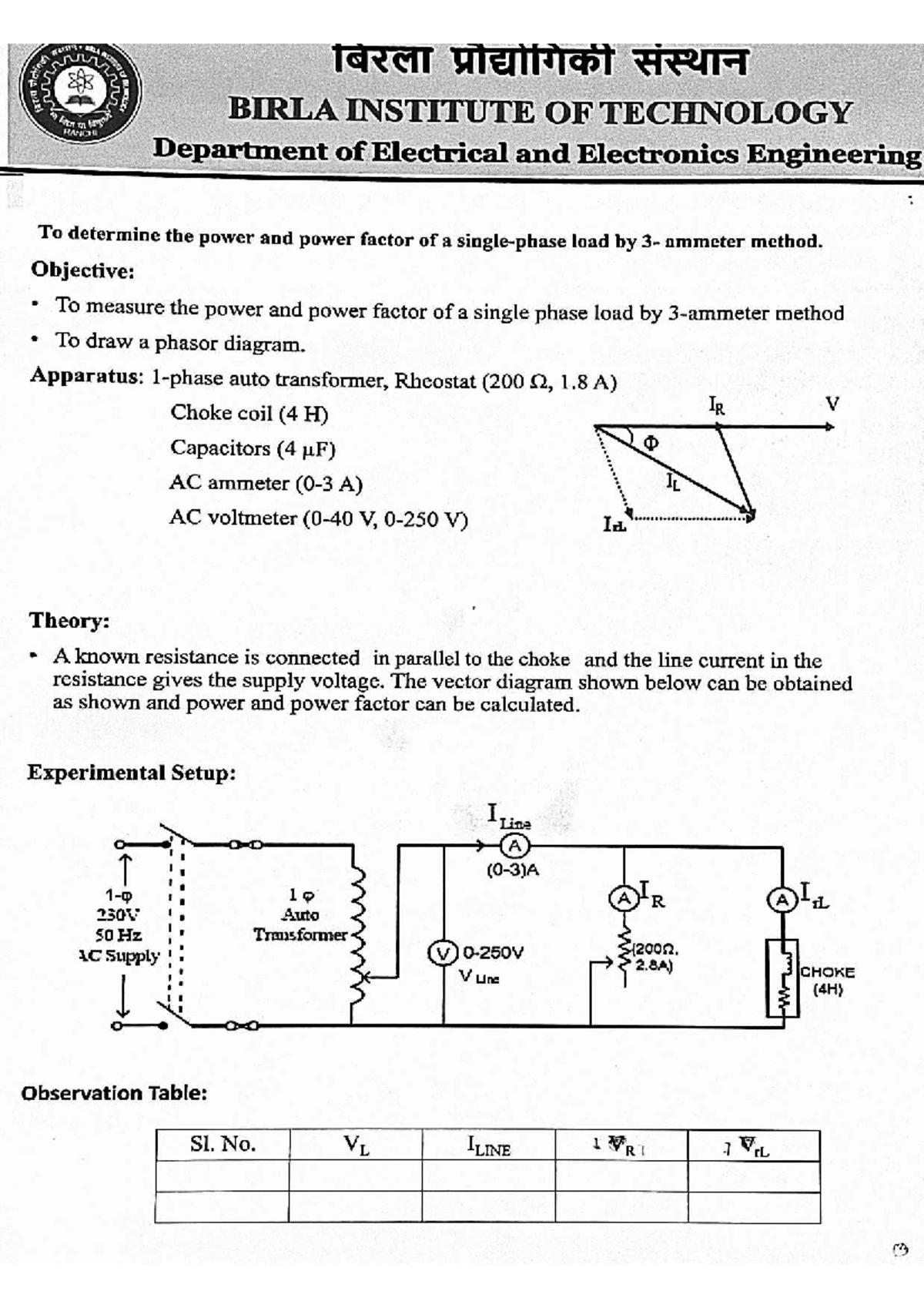 Power and Power Factor Measurement of Single Phase Load - EEE 2025 ...