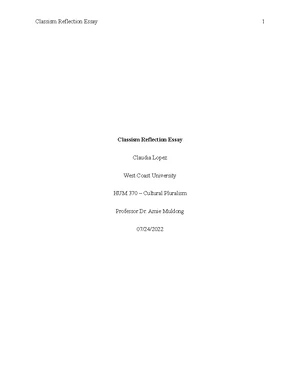 Hum 370: Classism Reflection Essay on Social Class and Discrimination ...