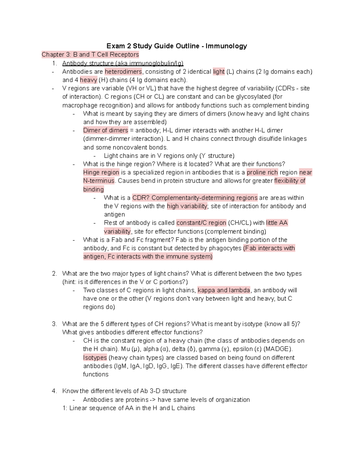 Immunology Exam 2 Study Guide: Key Concepts and Topics - Studocu