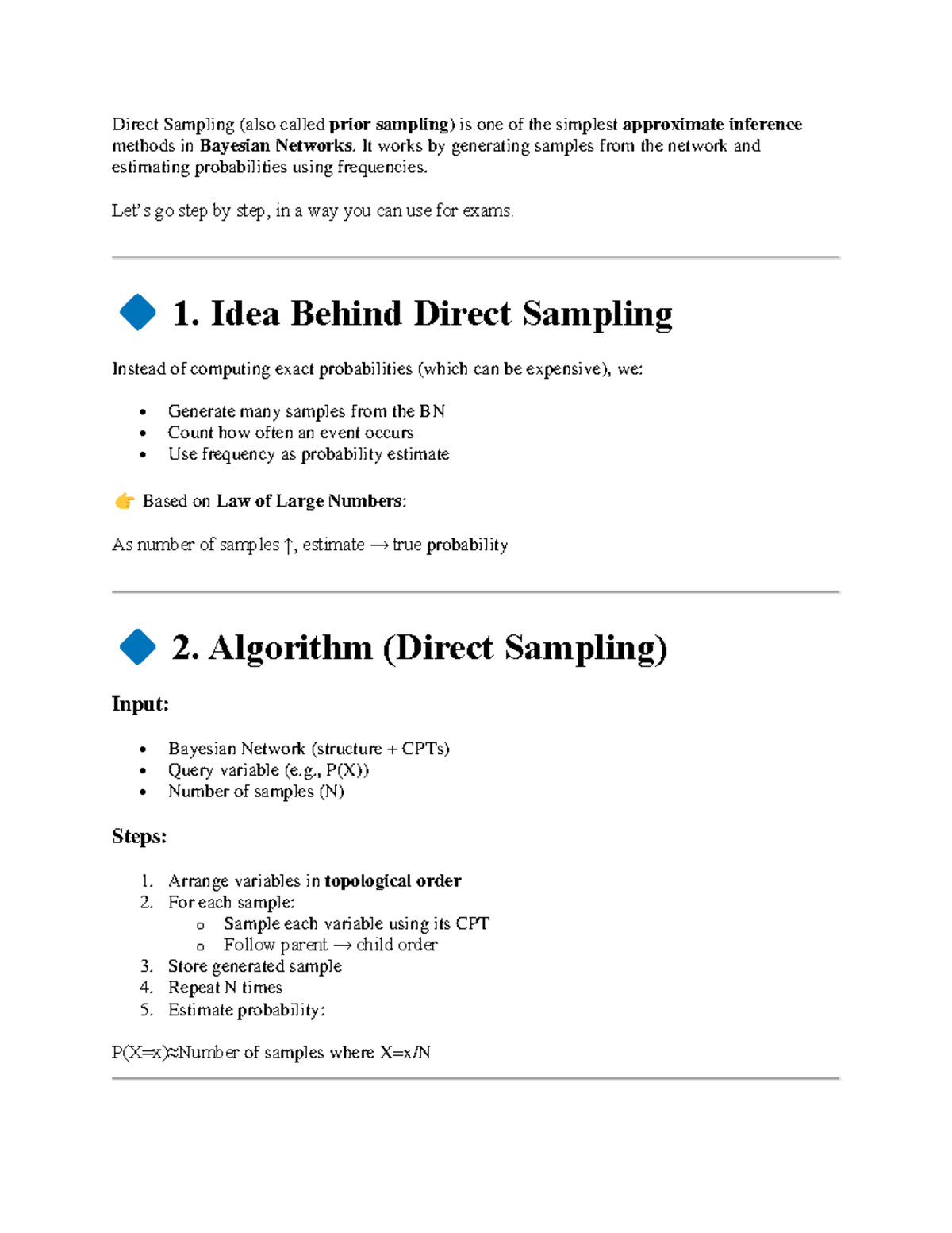 Direct Sampling in Bayesian Networks: Exam Guide and Steps - Studocu