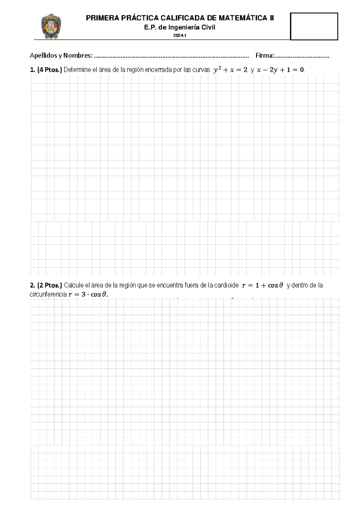 Práctica Calificada de Matemática II (B) - 2024 I - Document Preview