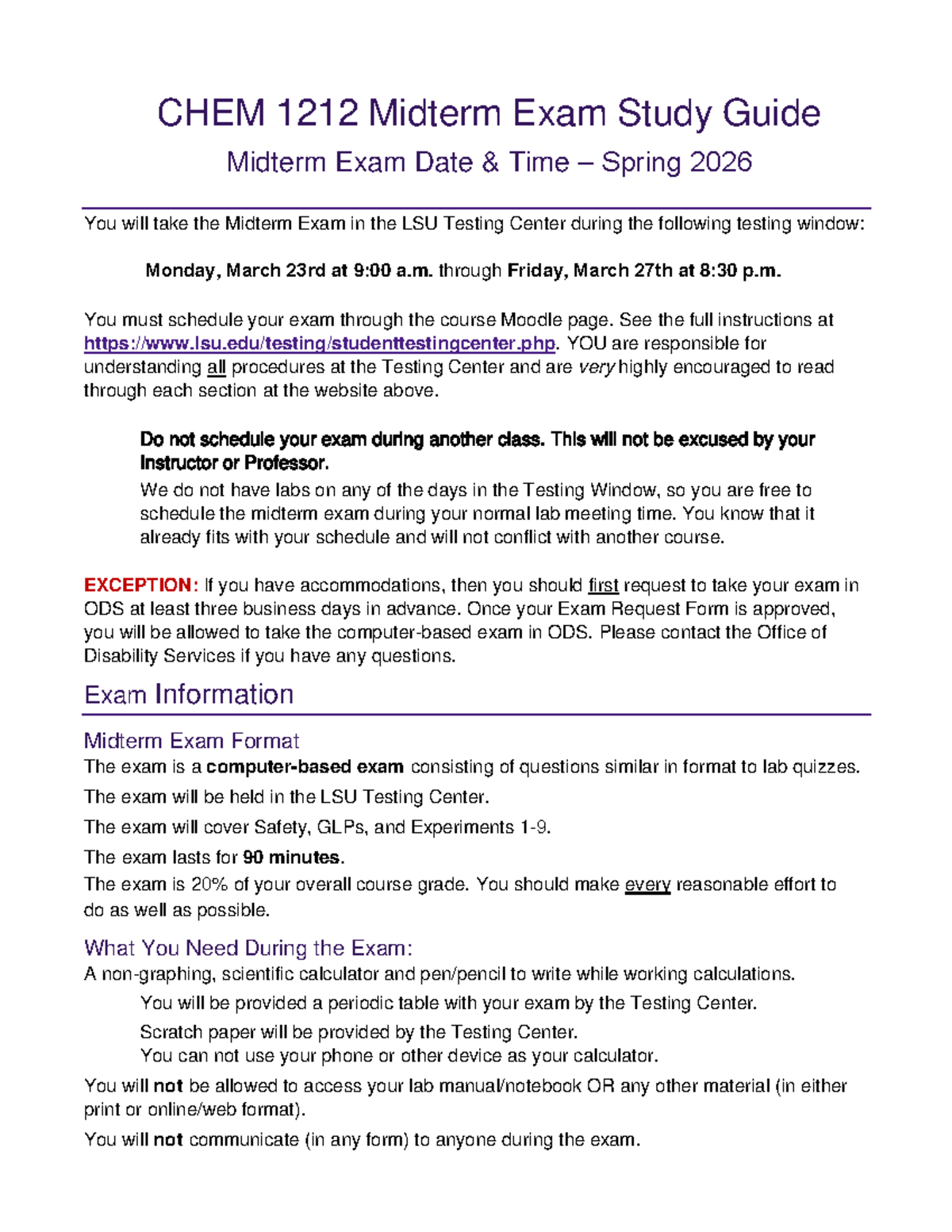 SP26 CHEM 1212 Midterm Exam Study Guide & Tips for Success - Studocu