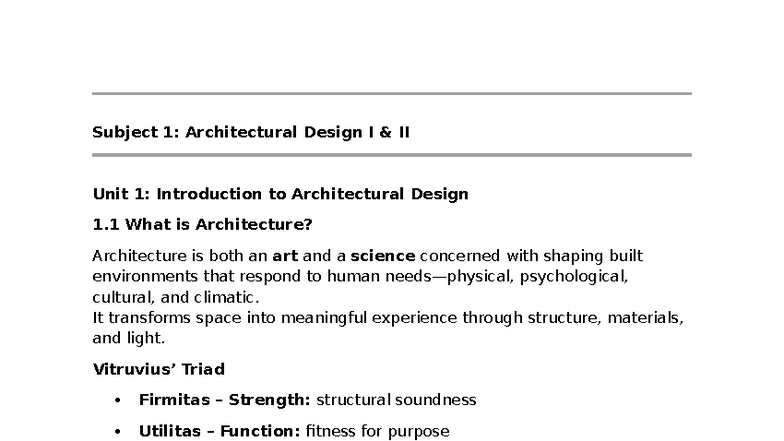 Architectural Design I II: Introductory Notes and Exercises - Studocu