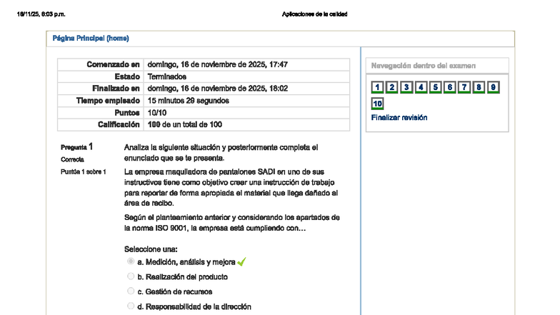 Cuestionario 2: Aplicaciones de la Calidad - ISO 9001 y Gestión de ...