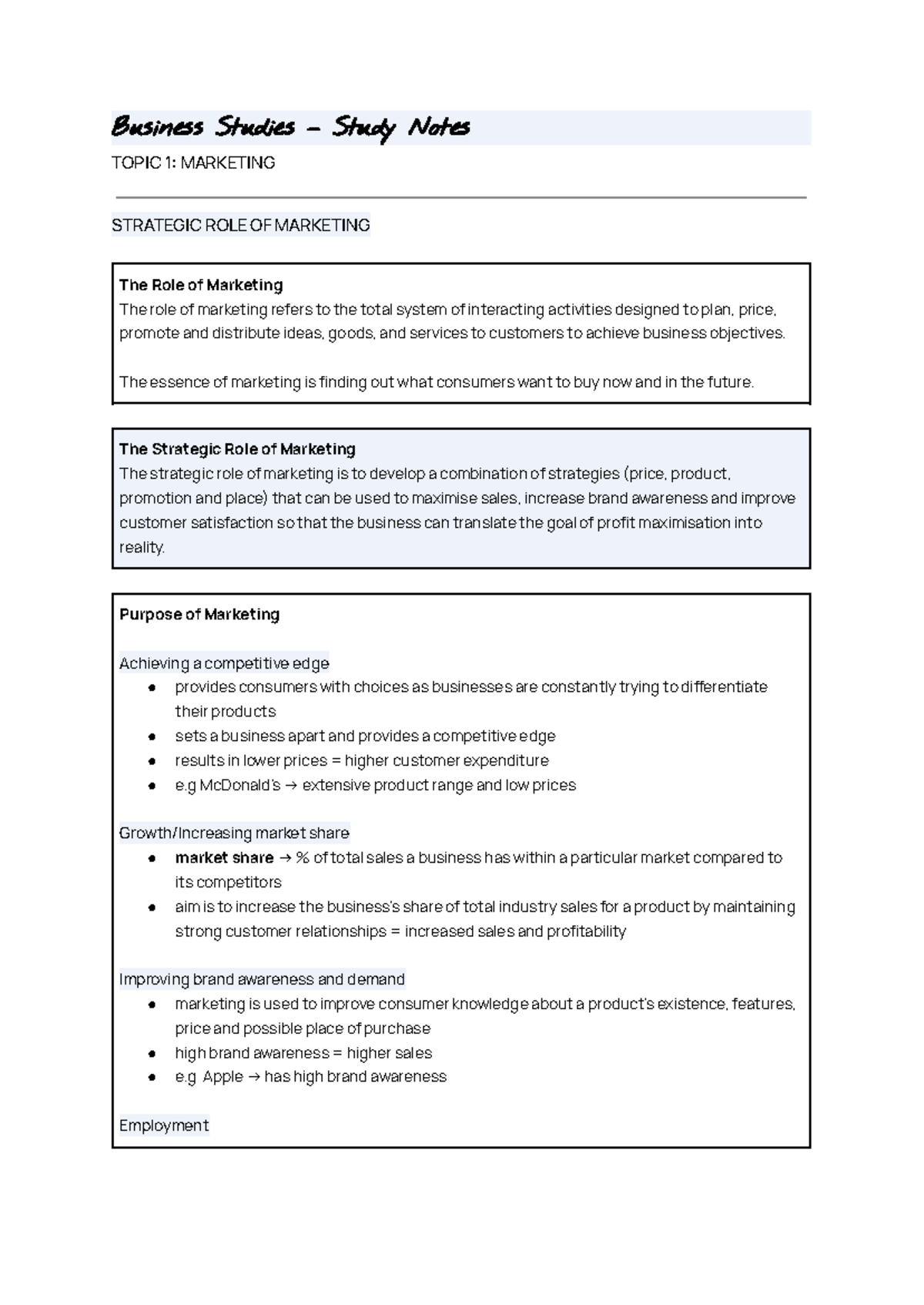 HSC Business Studies: Effective Marketing Strategies Study Notes - Studocu