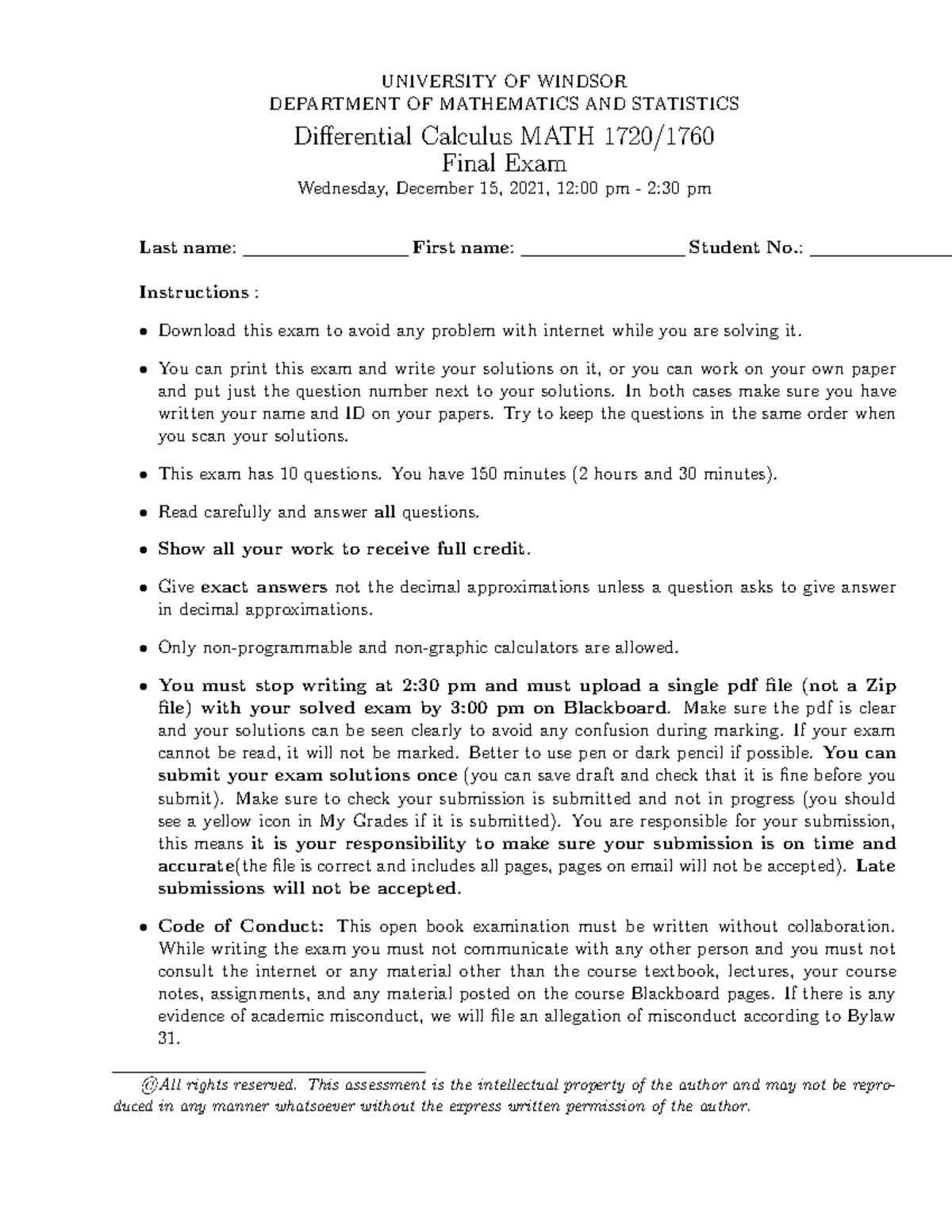 MATH1720 Differential Calculus Final Exam Fall 2021 - Version 3 - Studocu