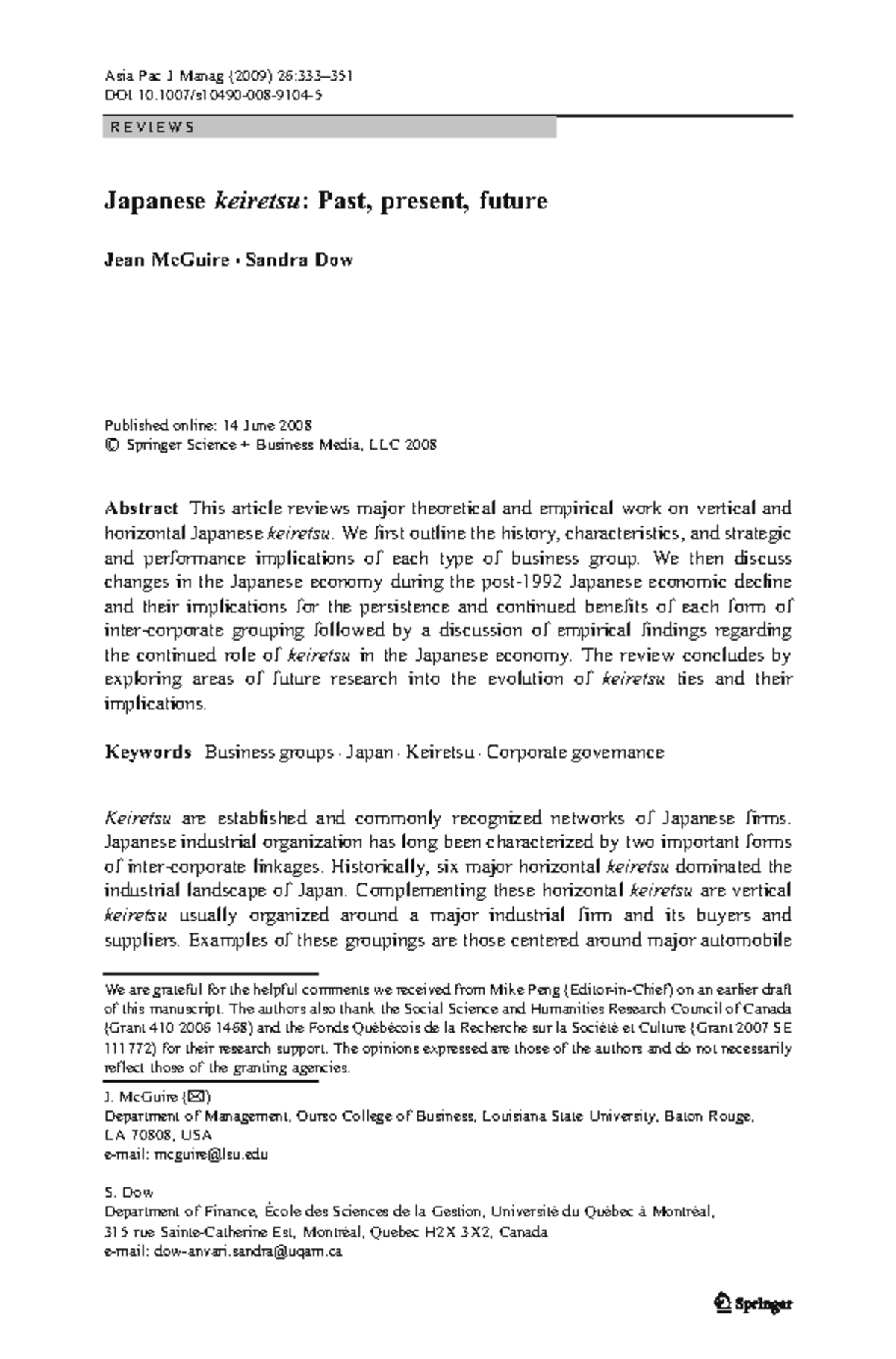 Japanese Keiretsu: Evolution and Future Directions in Business Groups ...