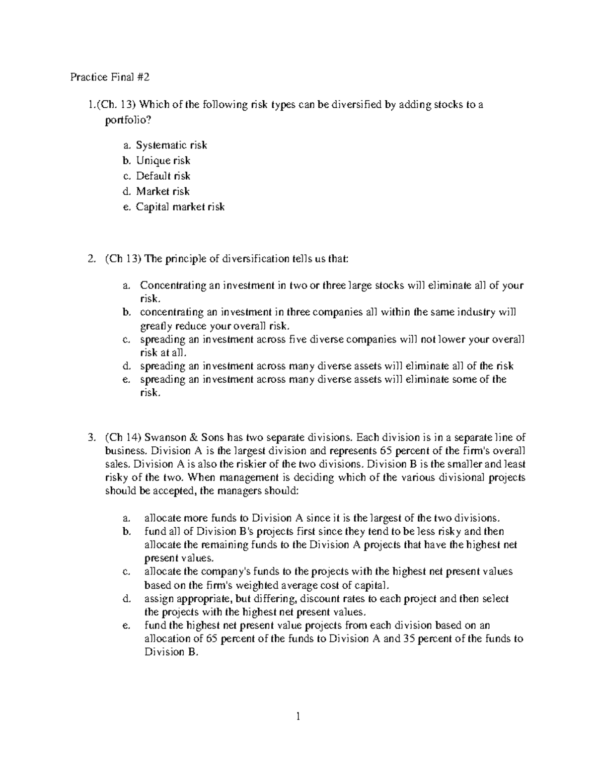 Practice Final Exam #2 - Finance (FALL 2022) Review Notes - Studocu