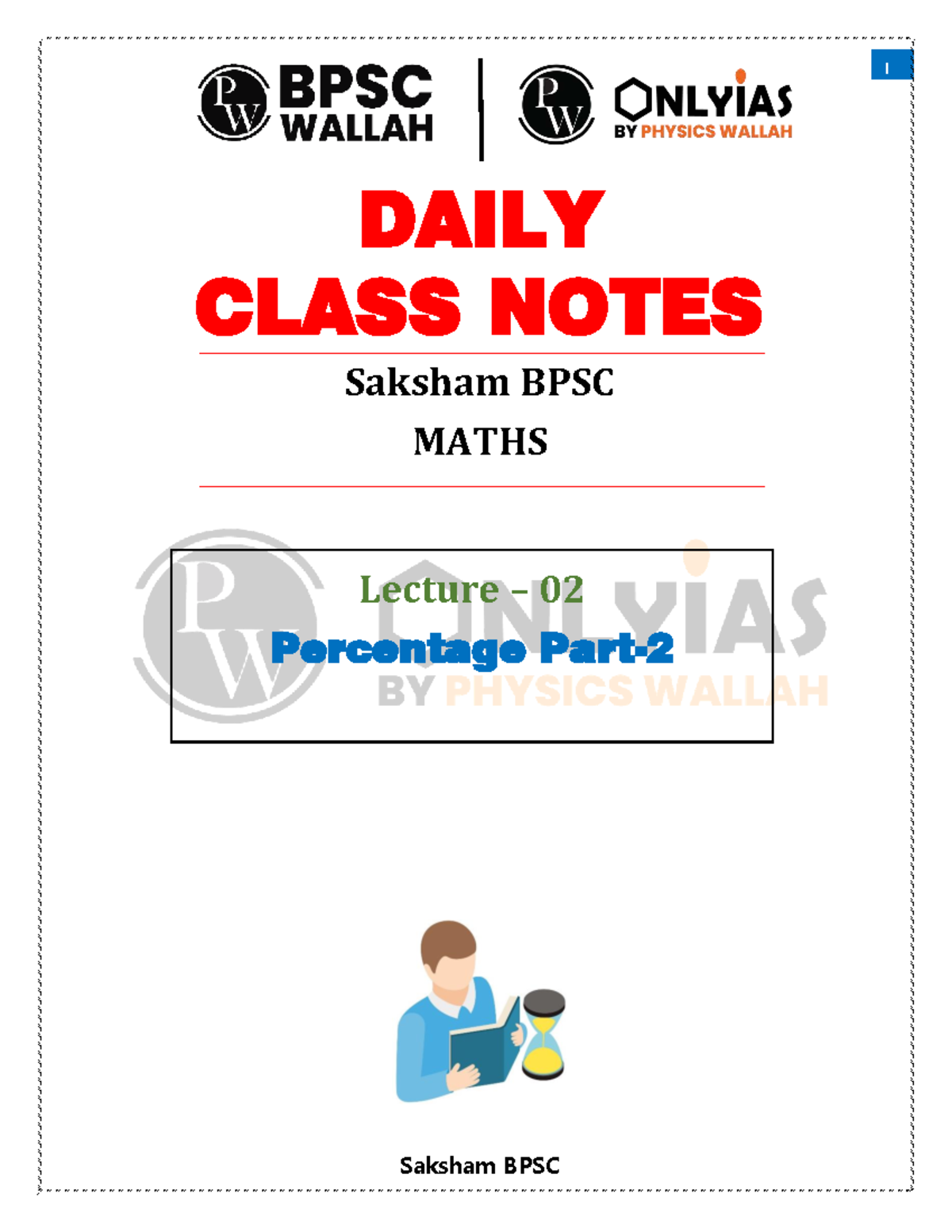 Saksham BPSC MATHS Lecture 02: Daily Class Notes on Percentage - Studocu
