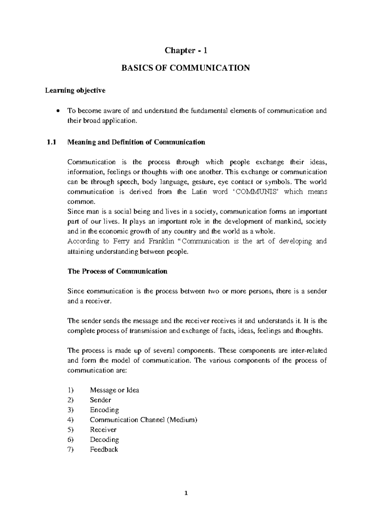 Chapter 1: Basics of Communication - English Learning Material (ENG101 ...