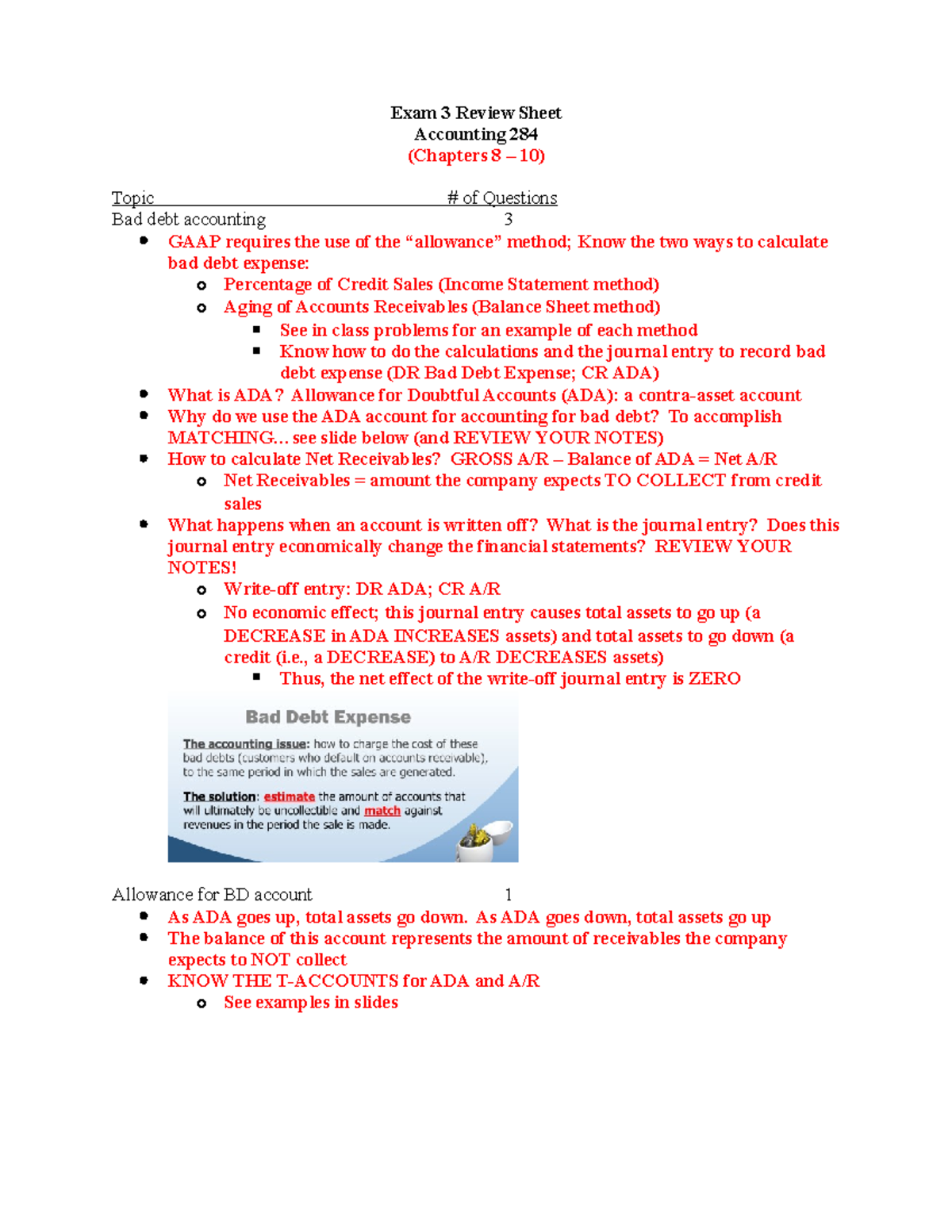 Exam 3 Review Sheet with My Notes - Exam 3 Review Sheet Accounting 284 ...