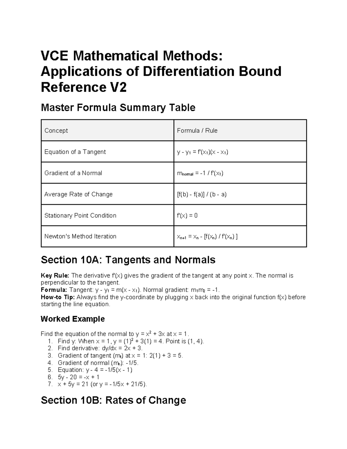VCE Mathematical Methods: Chapter 10 Bound Reference Summary - Studocu