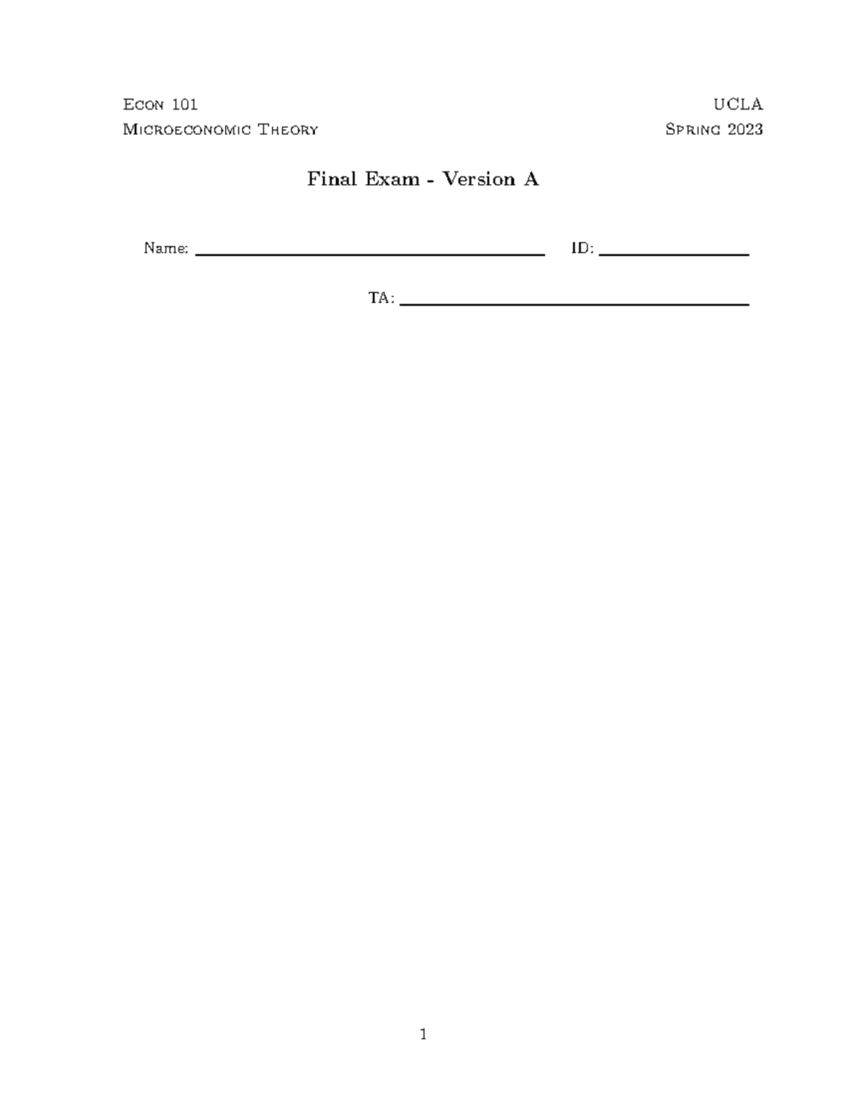 Econ 101 UCLA Spring 2023 Final Exam Answer Key - Studocu