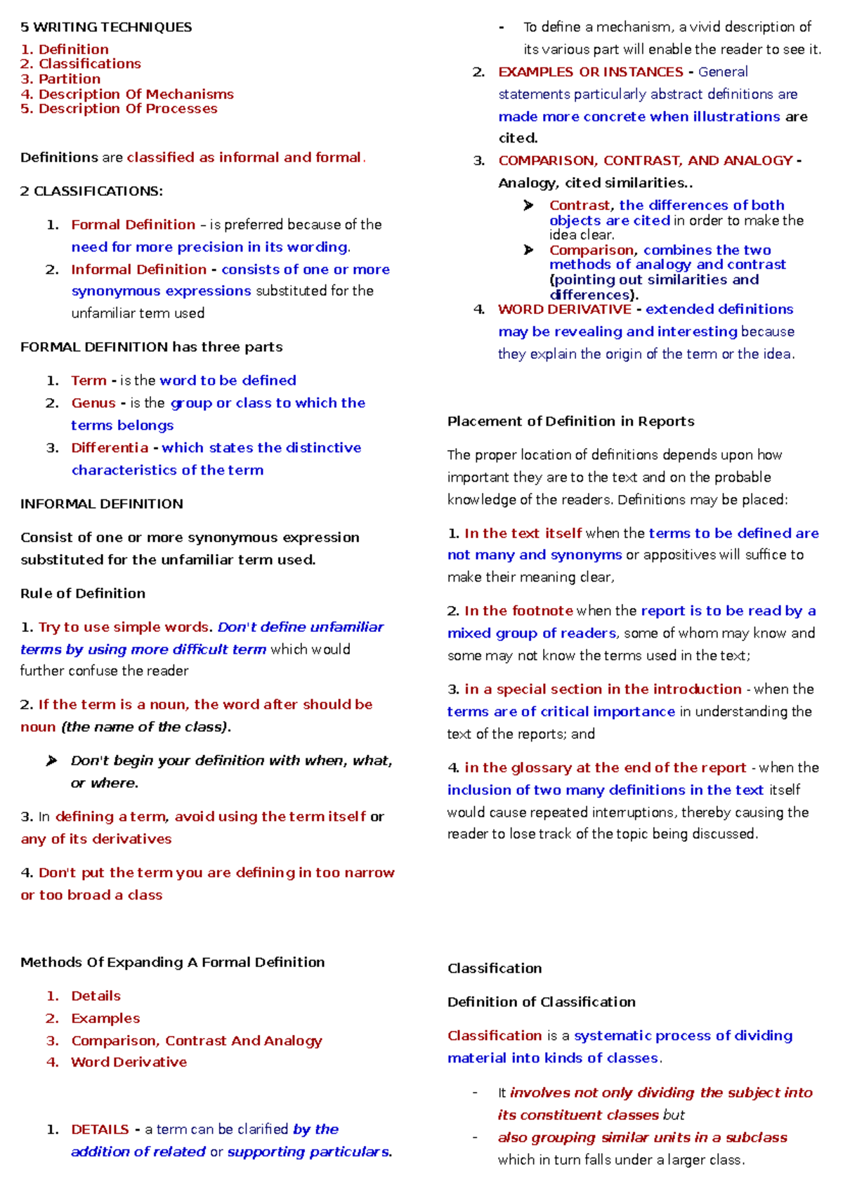 MIDTERM REVIEW: WRITING TECHNIQUES AND DEFINITIONS (ENG 101) - Studocu