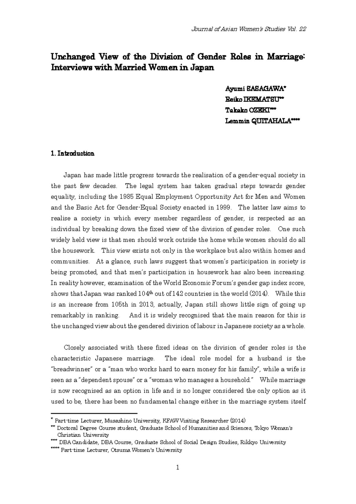 Gender Roles in Japanese Marriage: Insights from JAWS Vol. 22 ...