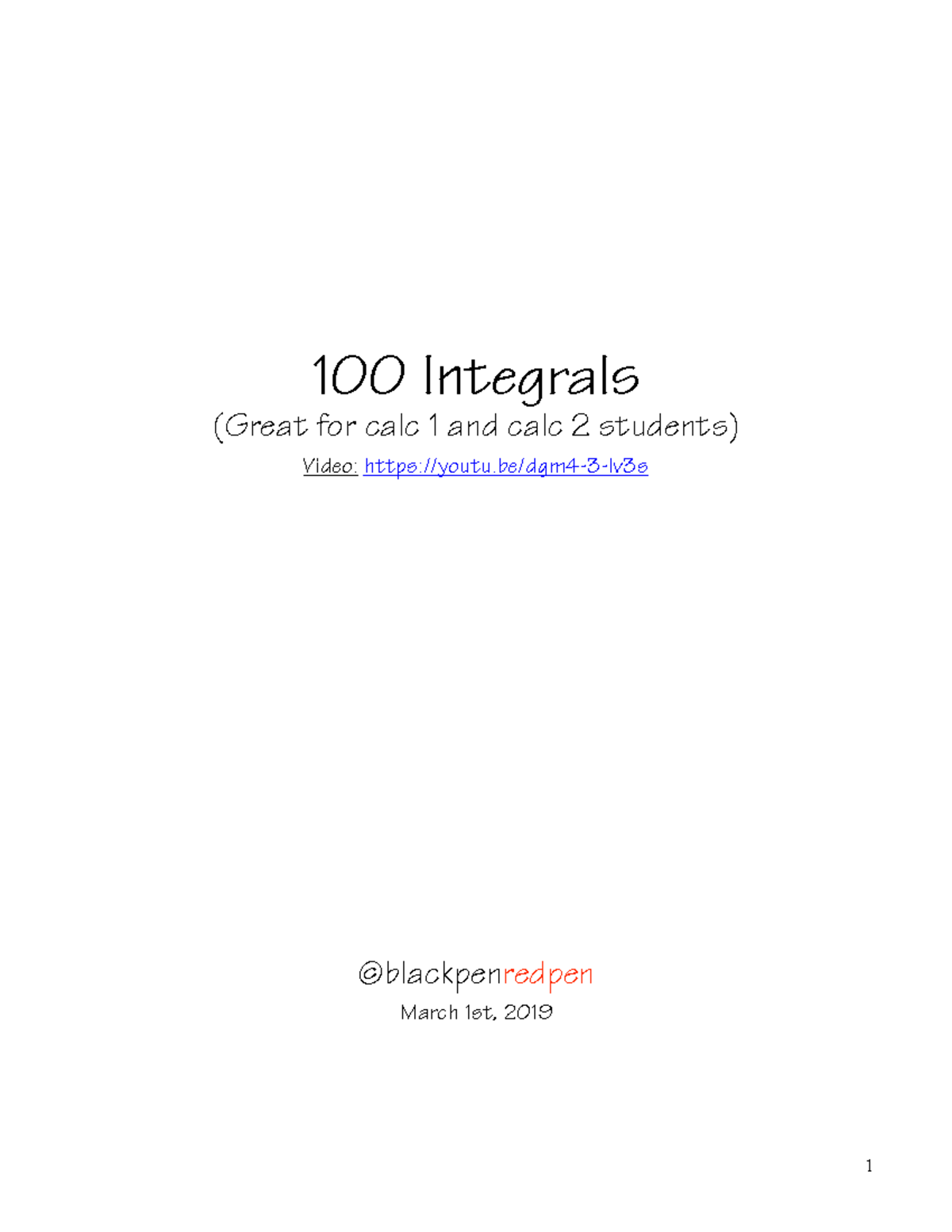 100 Integrals for Calculus: Essential Practice Problems - Studocu