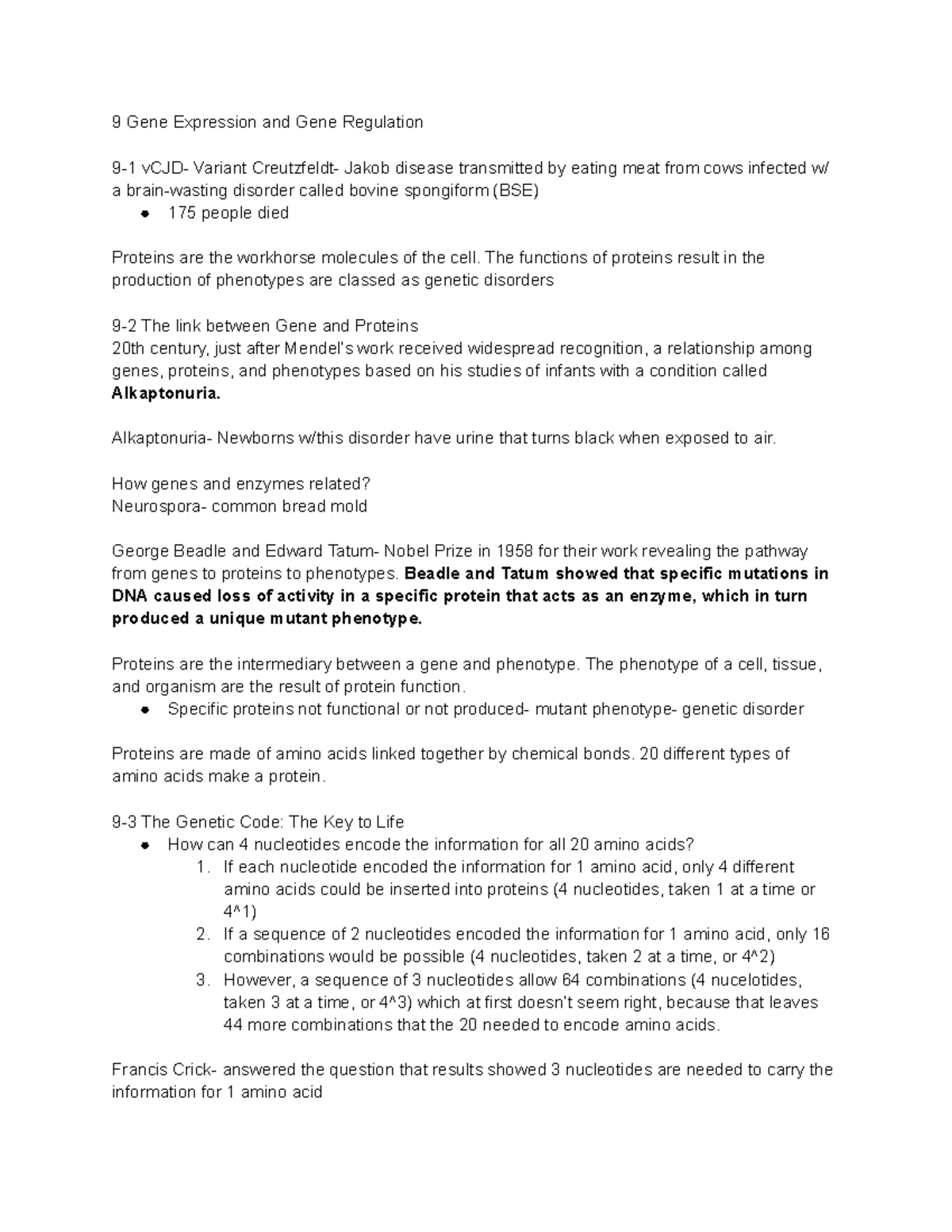 Genetics Chapter 9 - Gene Expression & Regulation Lecture Notes - Studocu