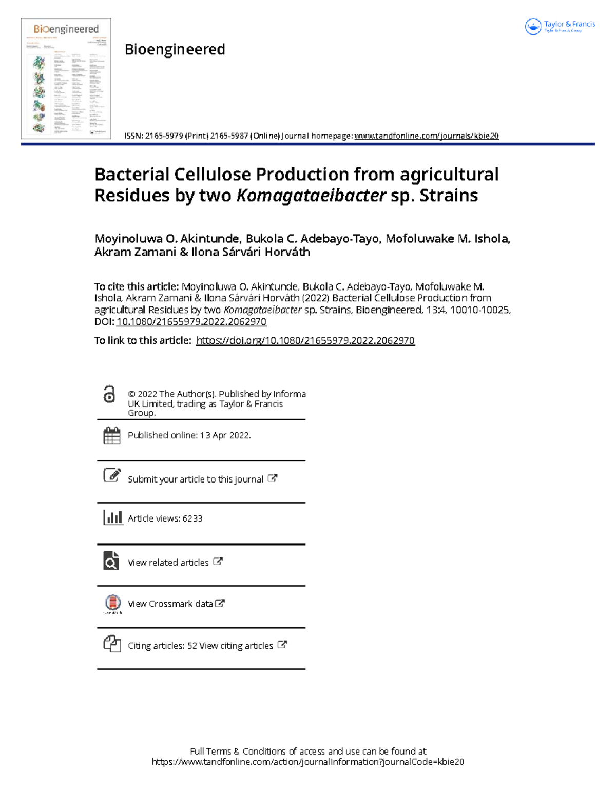 Bacterial Cellulose Production from Agricultural Residues: A Study of ...