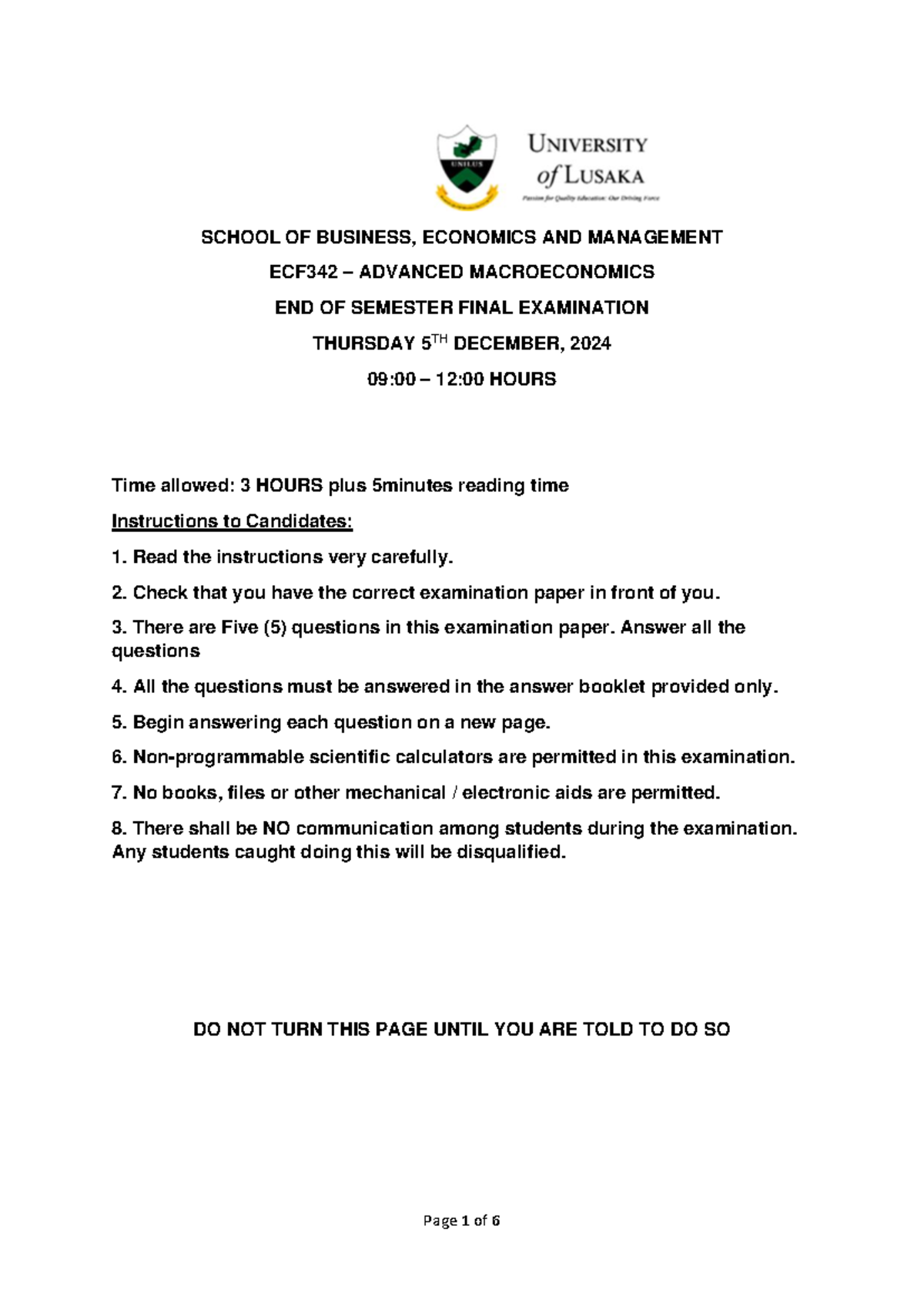 ECF342 Advanced Macroeconomics 2024 Semester 2 Final Exam Guide - Studocu