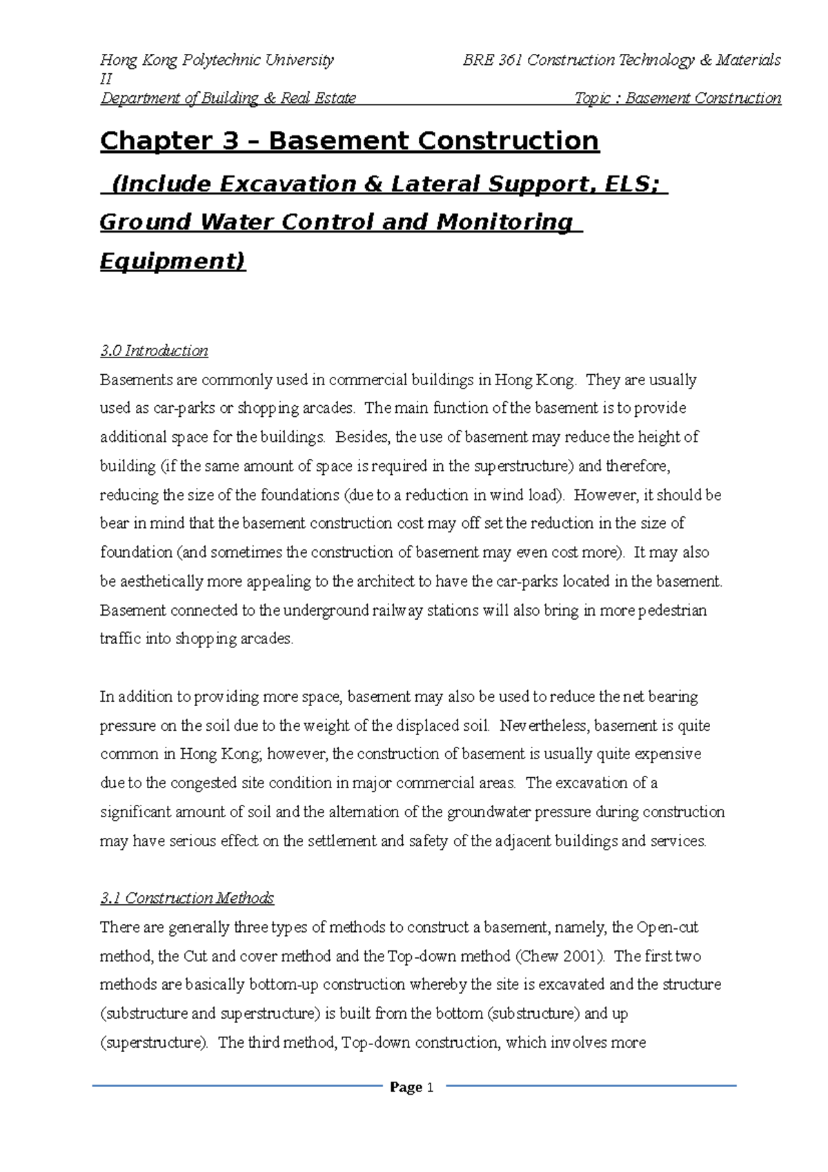 BRE 361 - Chapter 3: Basement Construction Methods & Groundwater ...