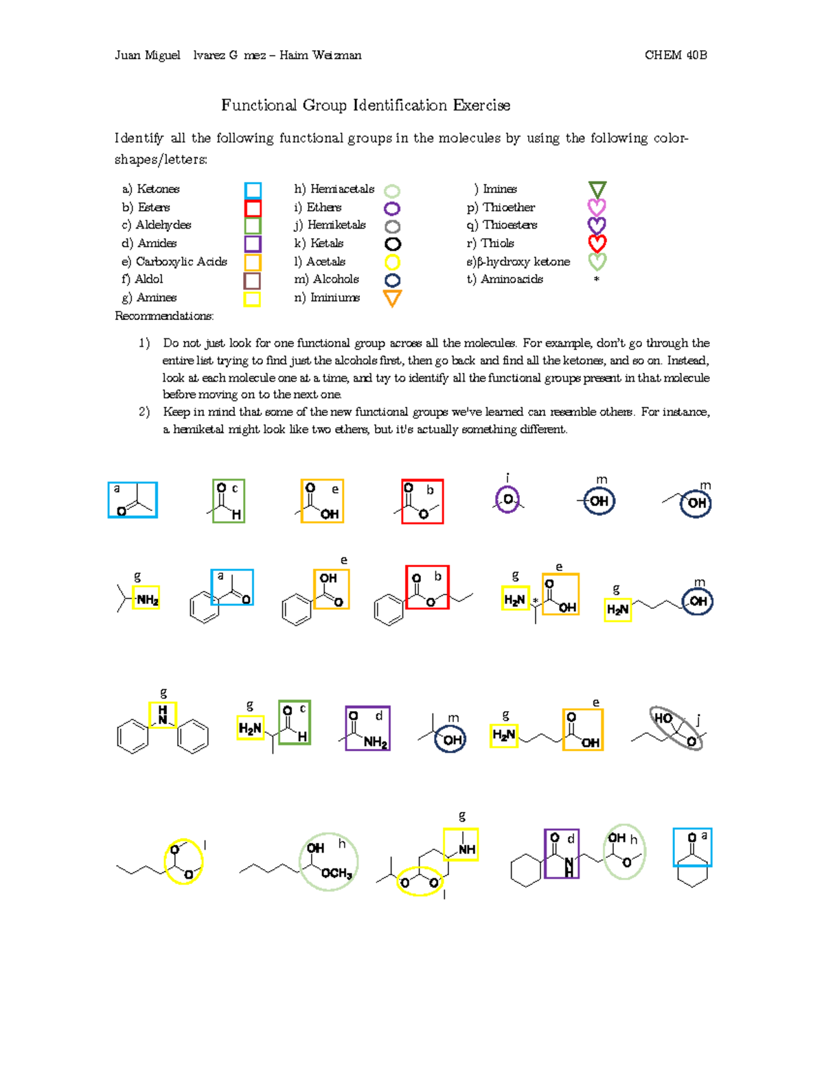 CHEM 40B Functional Group Identification Exercise Key - Studocu