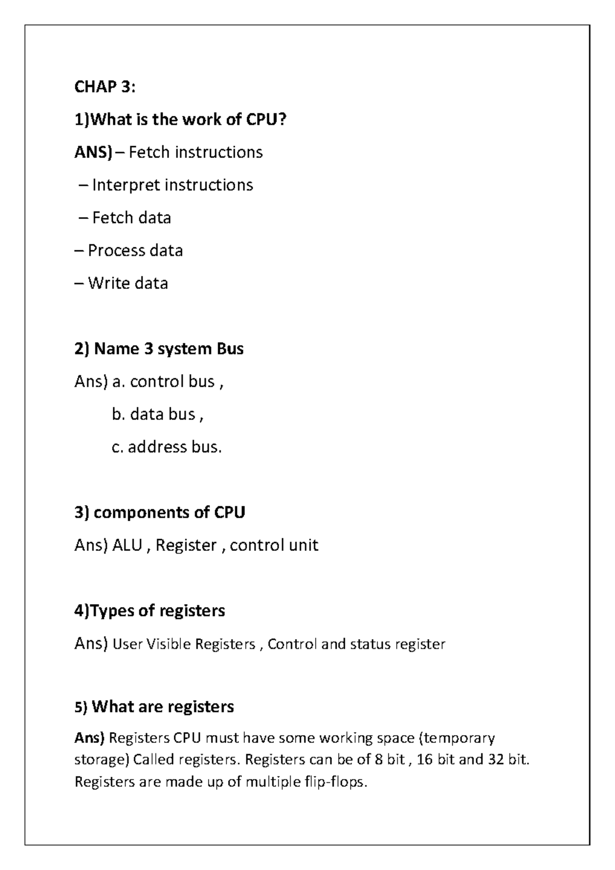 CHAP 3: CPU Functions, Registers, and Instruction Cycle Overview - Studocu