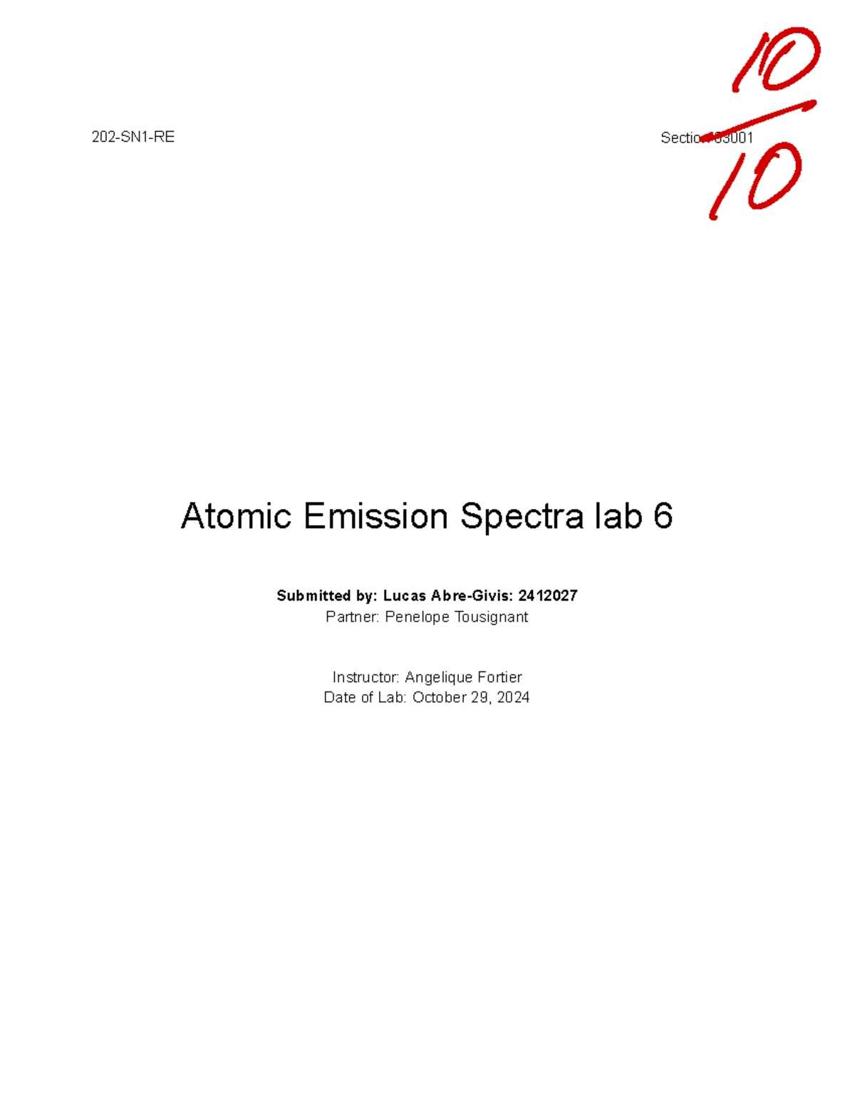 Atomic Emission Spectra Lab Report - 10 Section 03001 - Studocu