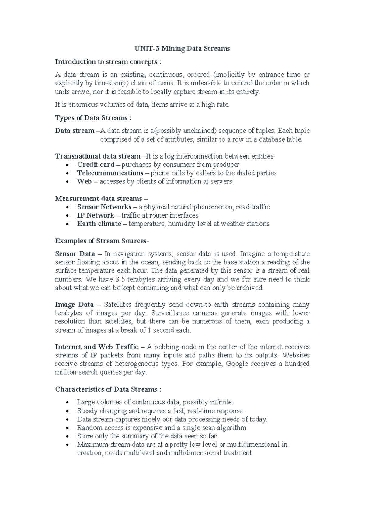 Data Analytics - Unit 3: Mining Data Streams Notes - Studocu