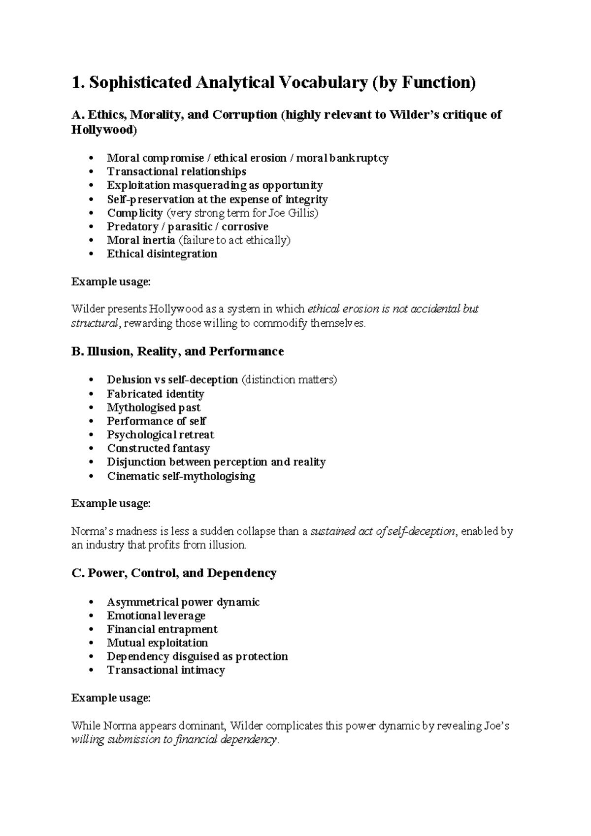 2026 Document 2: Sunset Boulevard - Vocabulary & Sentence Structure ...