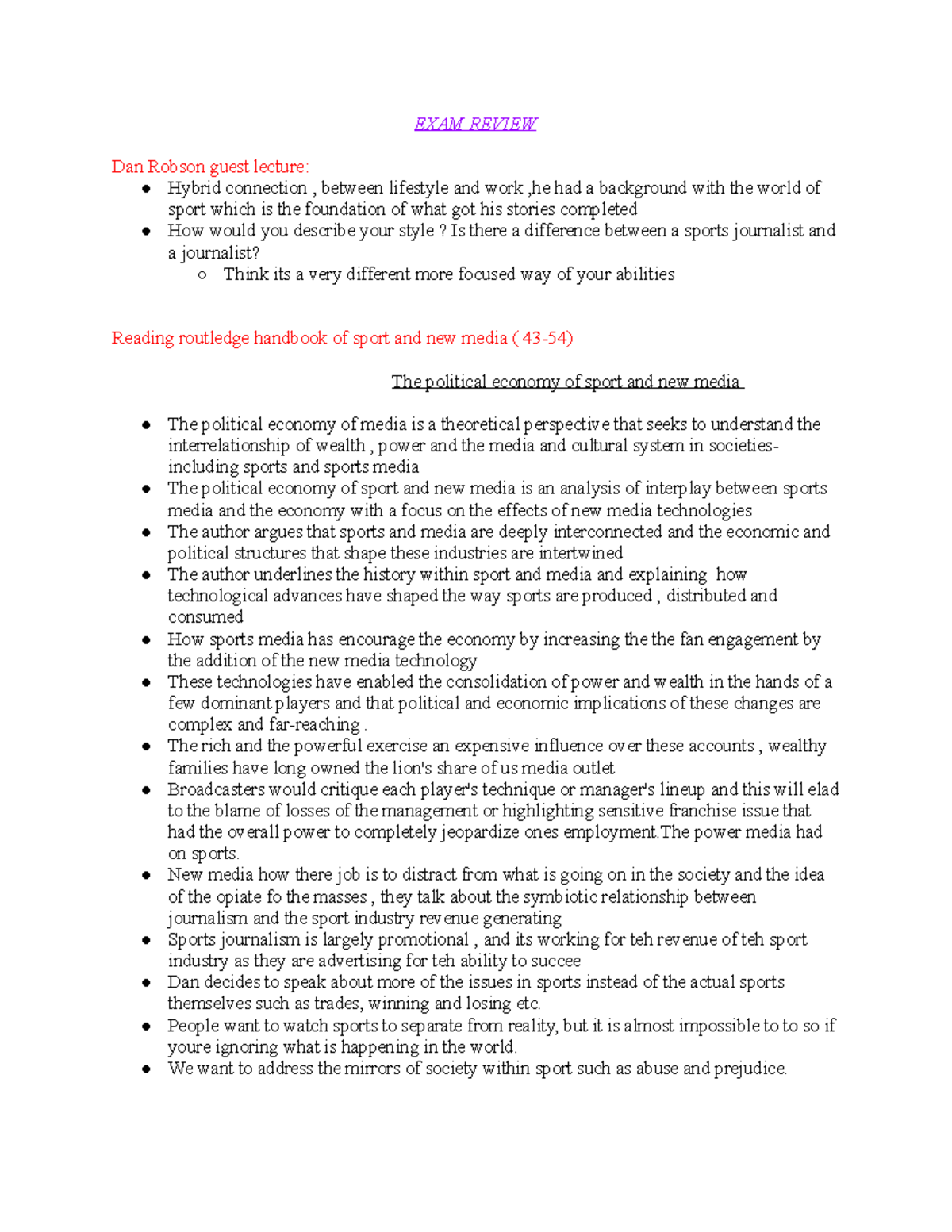 Exam Review for Course CODE: Sport Media and Social Impact - Studocu